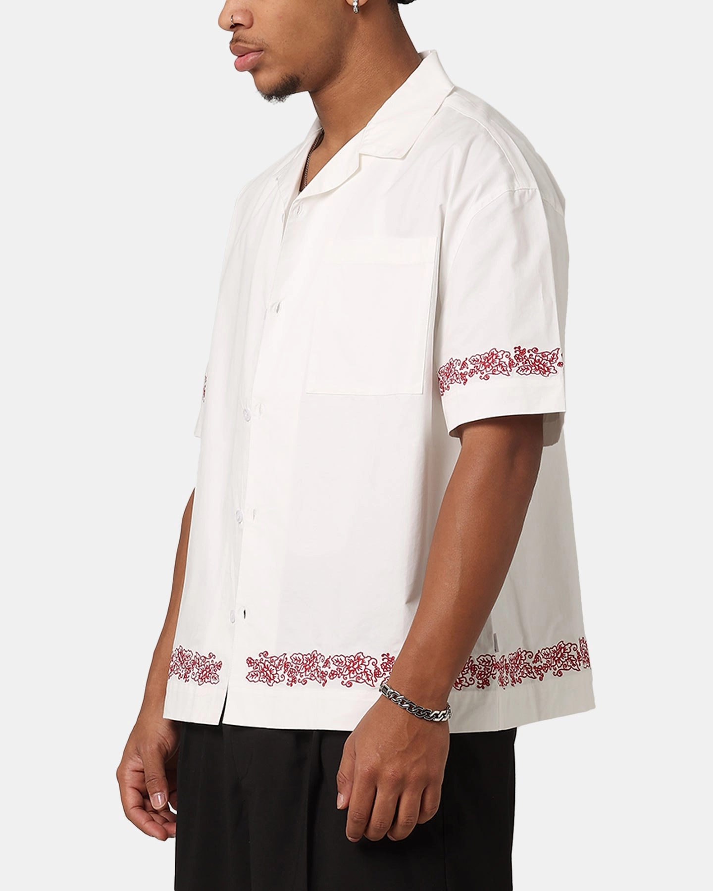 Striped Design Carre Rose Bowl Button Up Shirt Off White