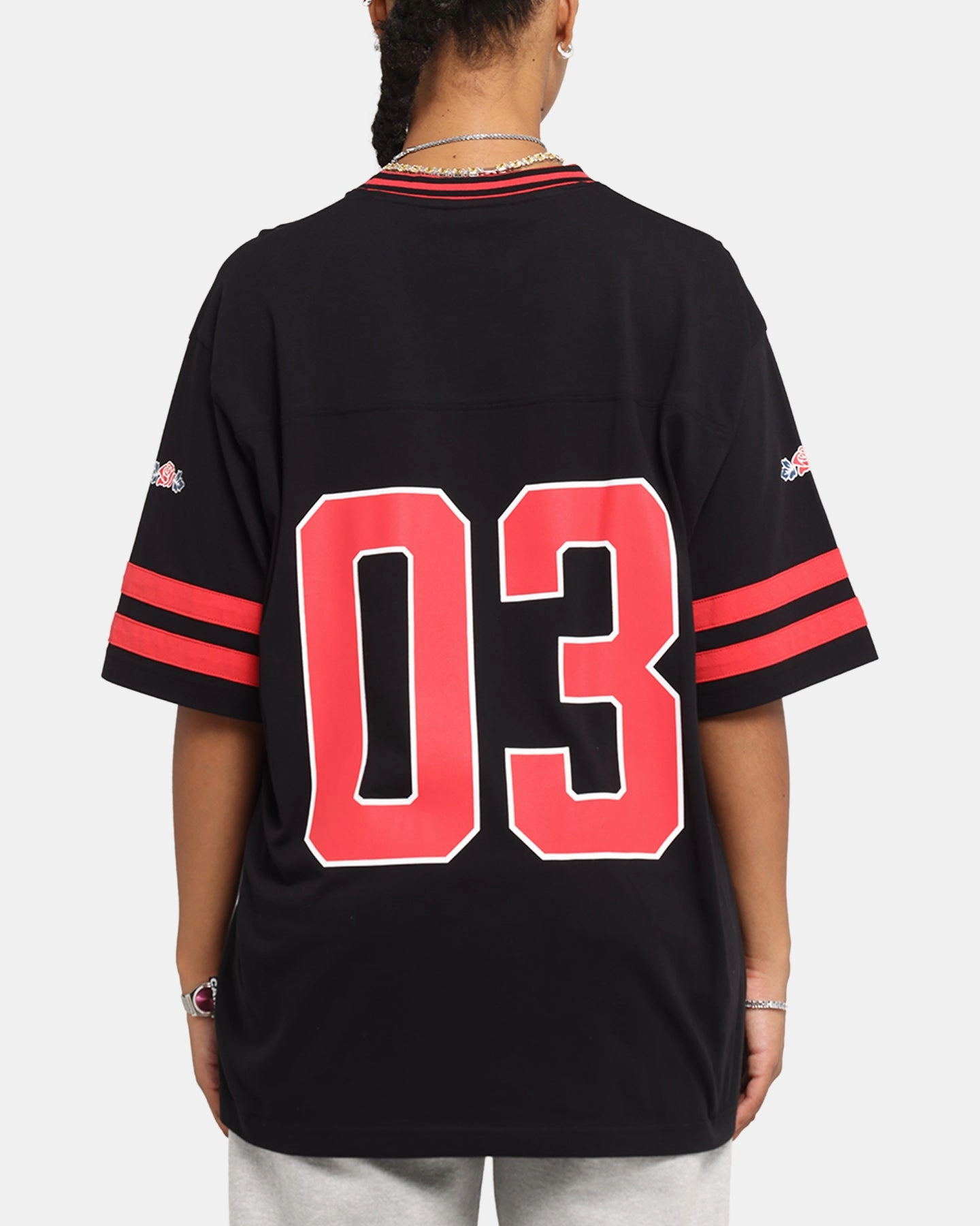 Carre Rose Football T-Shirt Black/Red Sustainable Dye Process Relaxed Comfort Fit