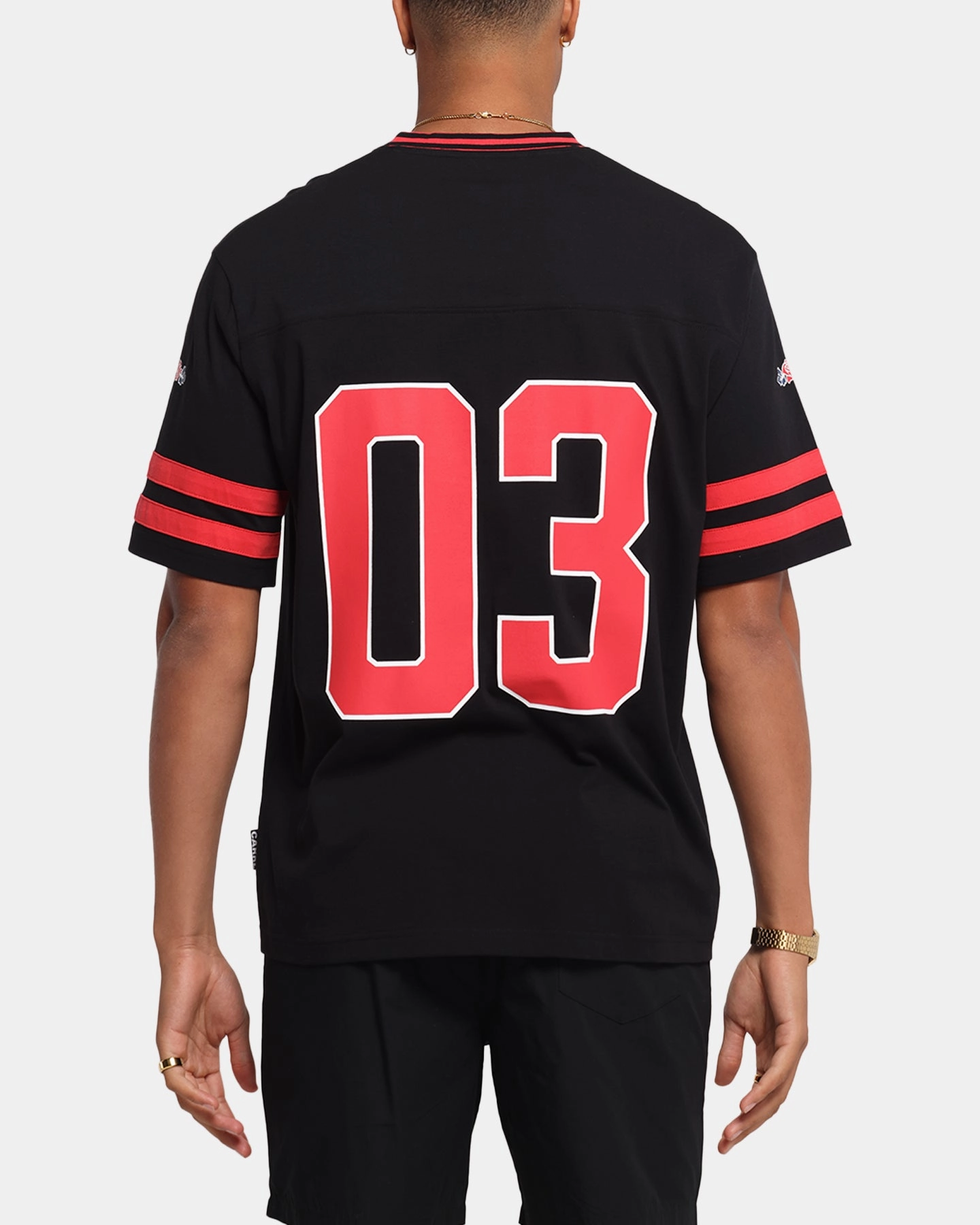 Carre Rose Football T-Shirt Black/Red Odor Resistant Material