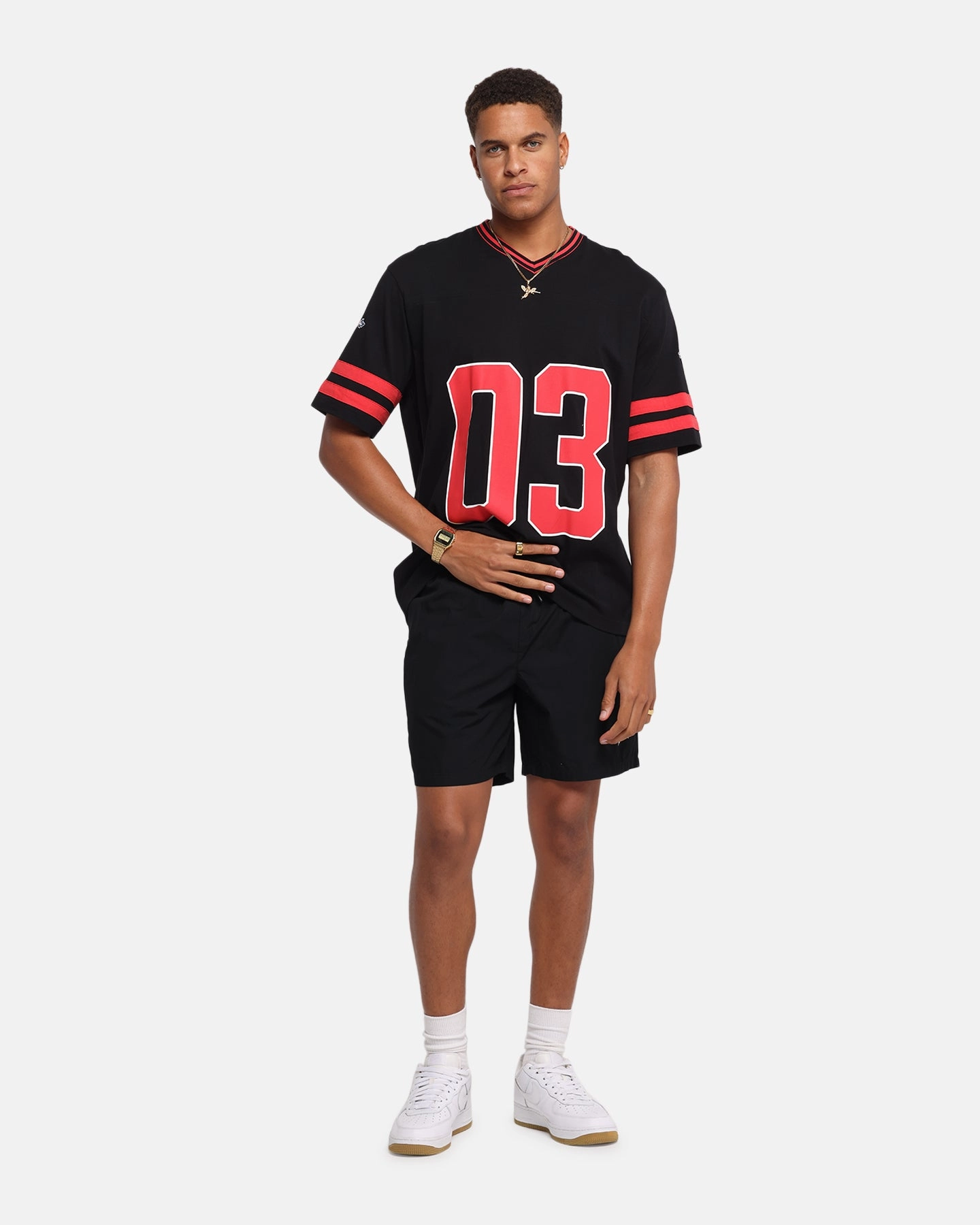 Carre Rose Football T-Shirt Black/Red Street Smart Look Essential Comfort