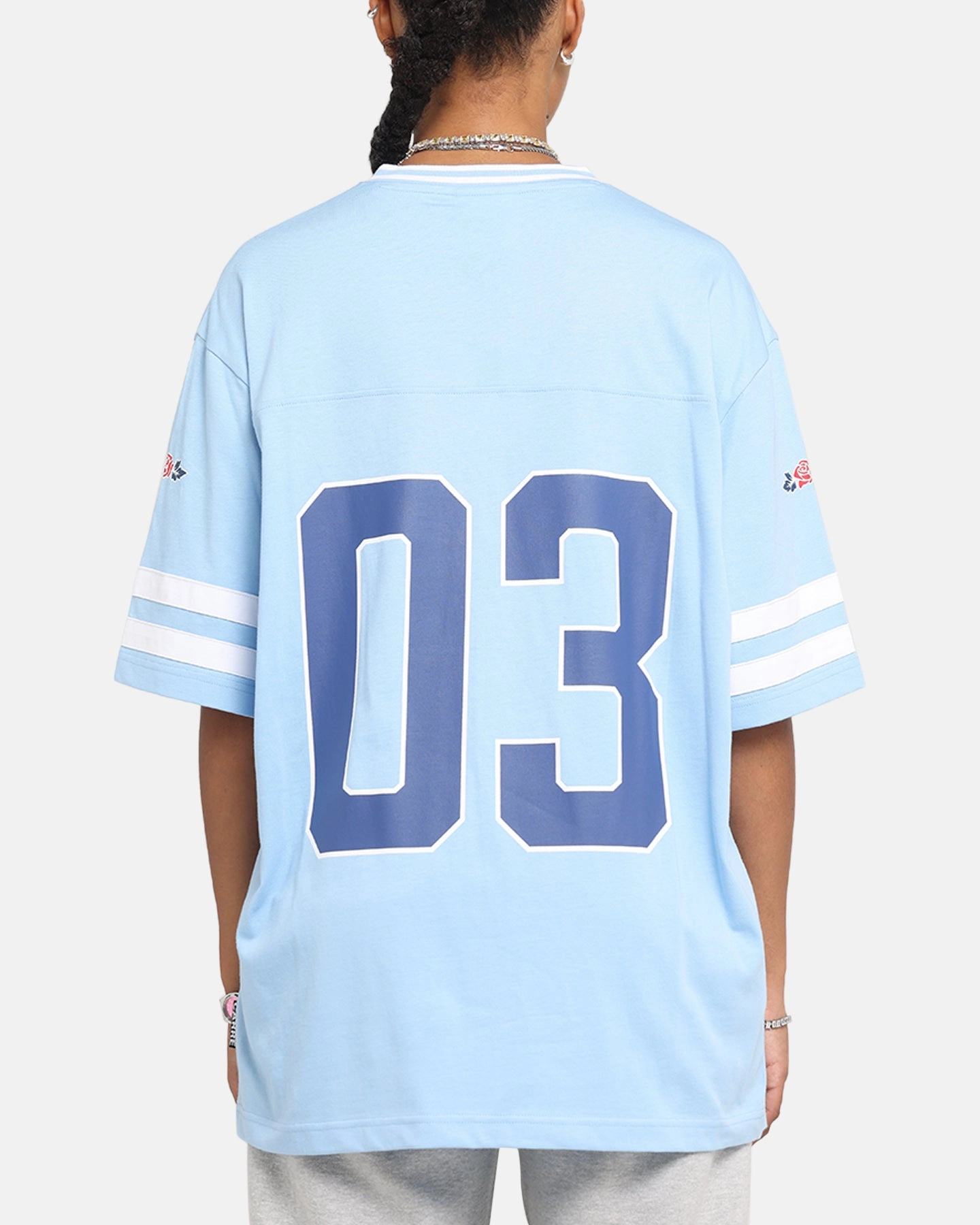 Versatile Wear Carre Rose Football T-Shirt Light Blue