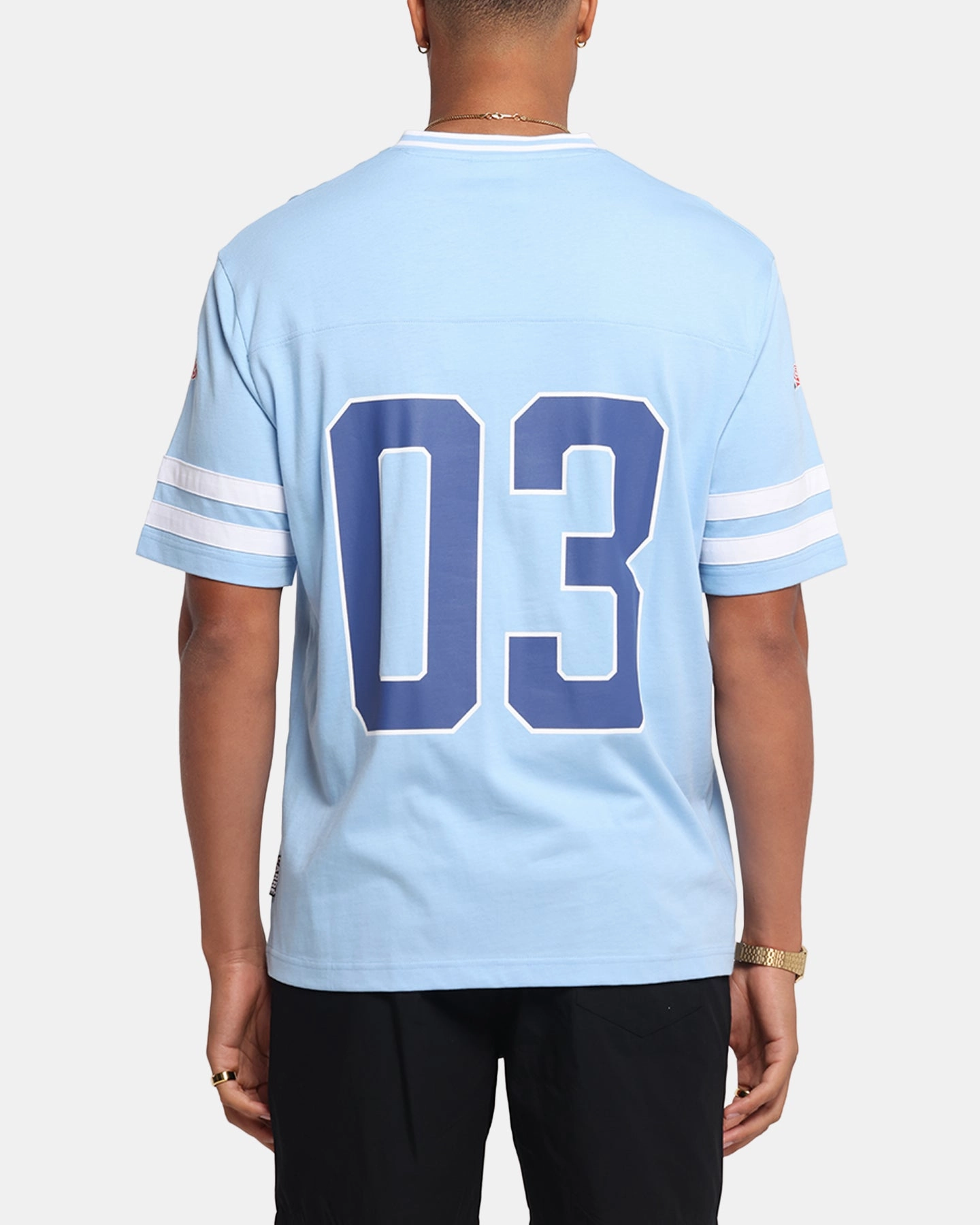 Retro Style Autumn Wear Carre Rose Football T-Shirt Light Blue