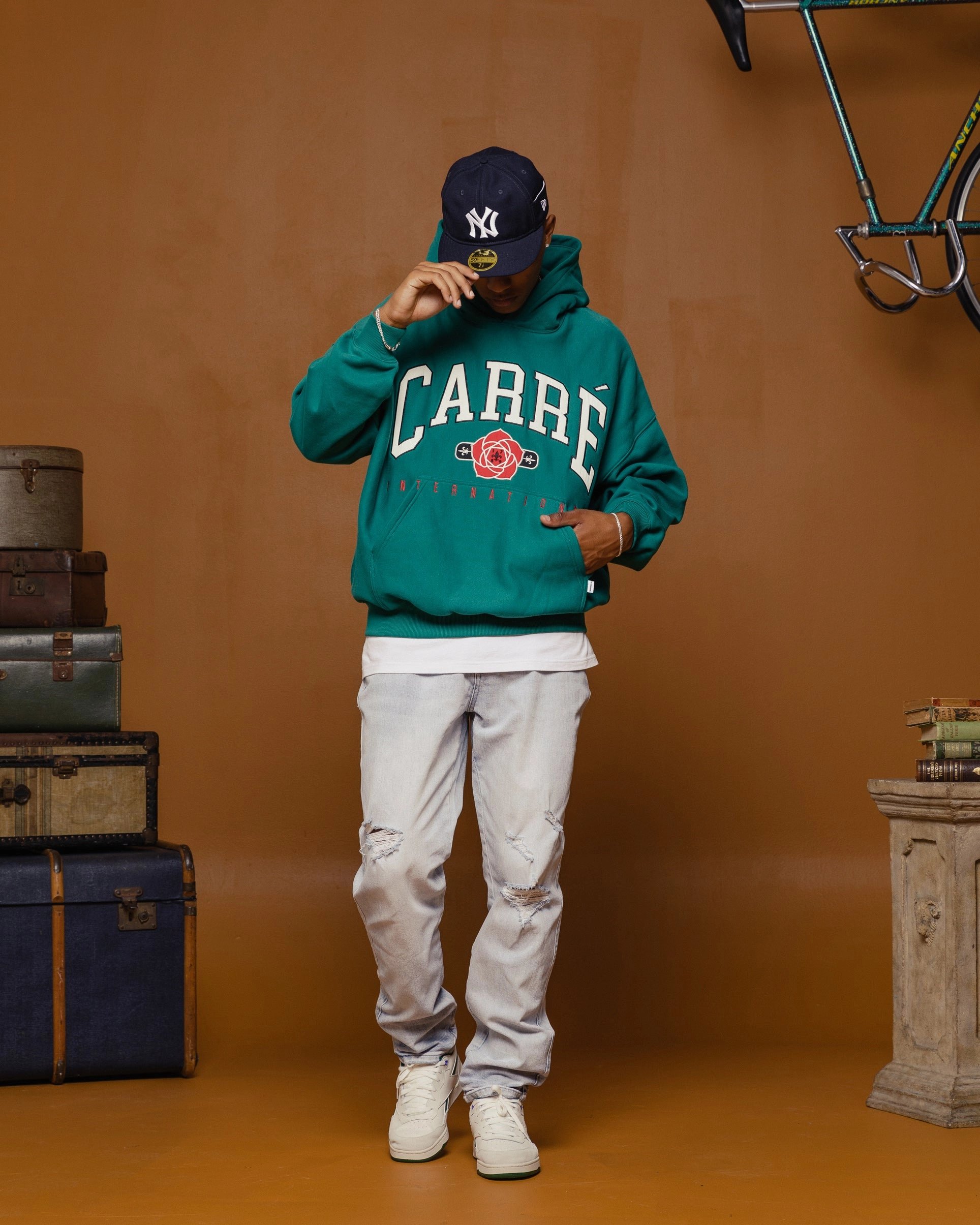 Carre Rose International Oversized Hoodie Dark Teal suitable for winter sports