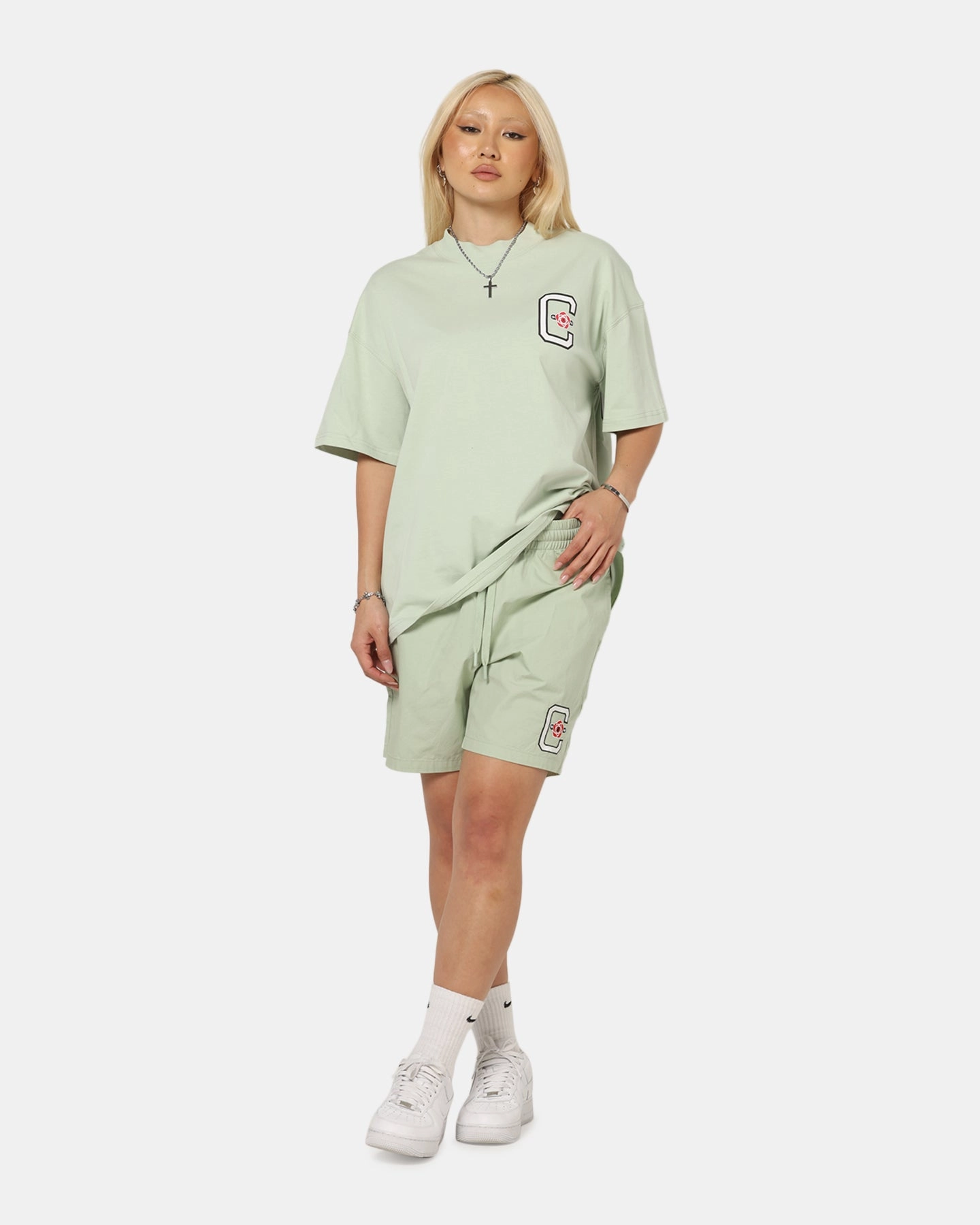 City Look Carre Rose Oversized T-Shirt Sage