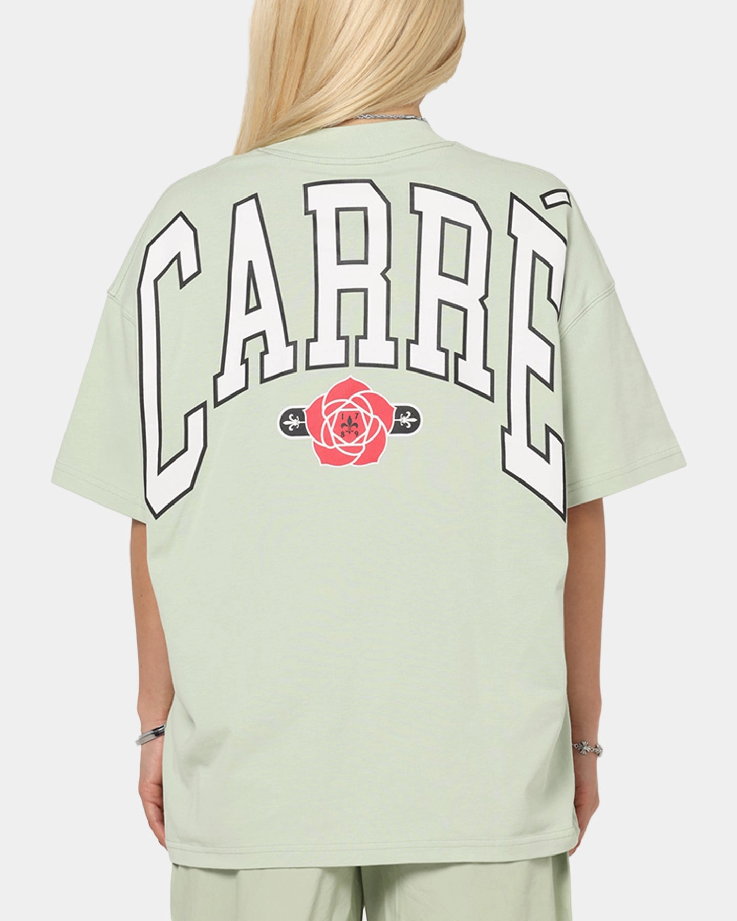 NonIrritating Fabric Bright Color Carre Rose Oversized T-Shirt Sage