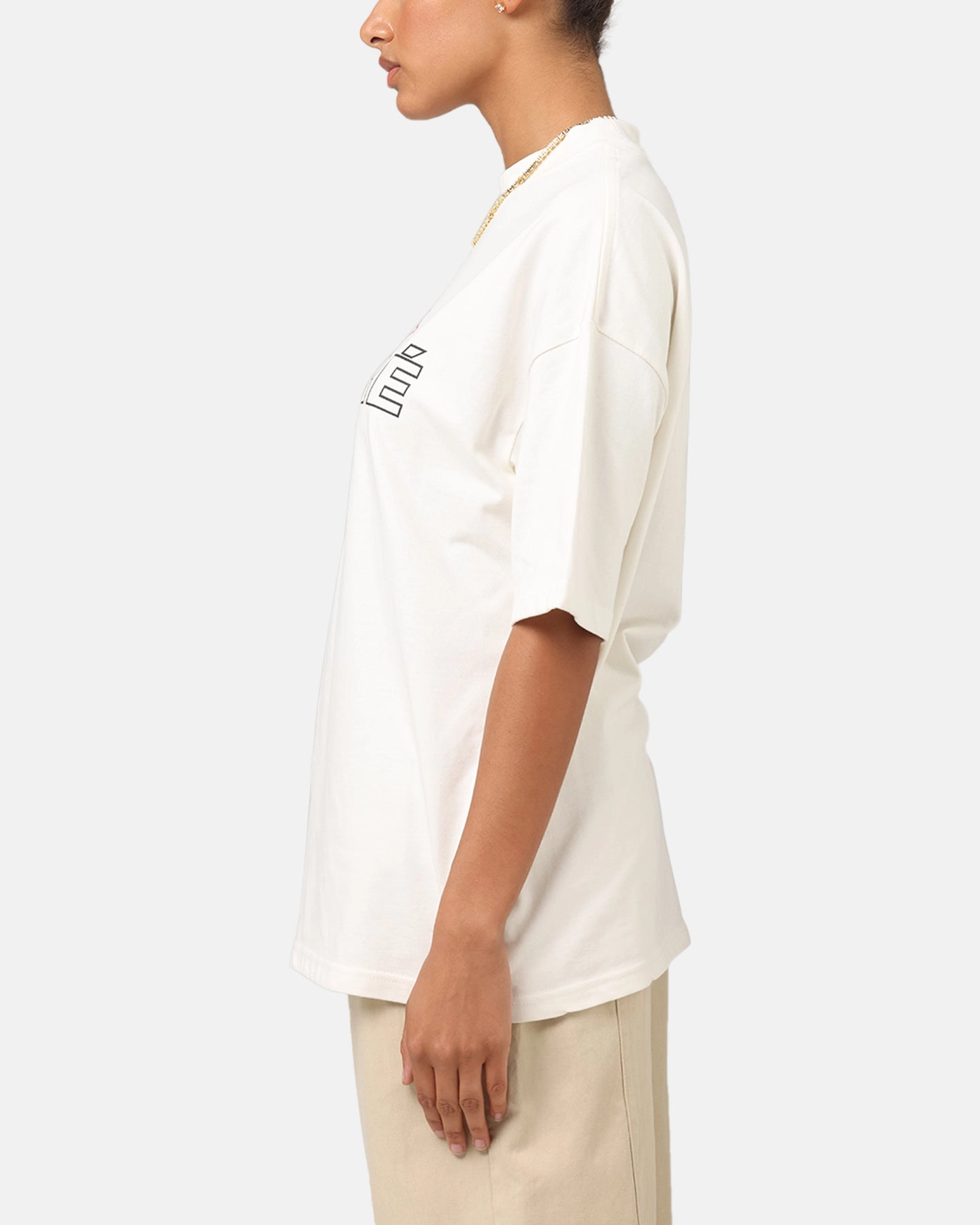 Carre Rosebud Mock Neck T-Shirt Off White Micro Perforated Fabric