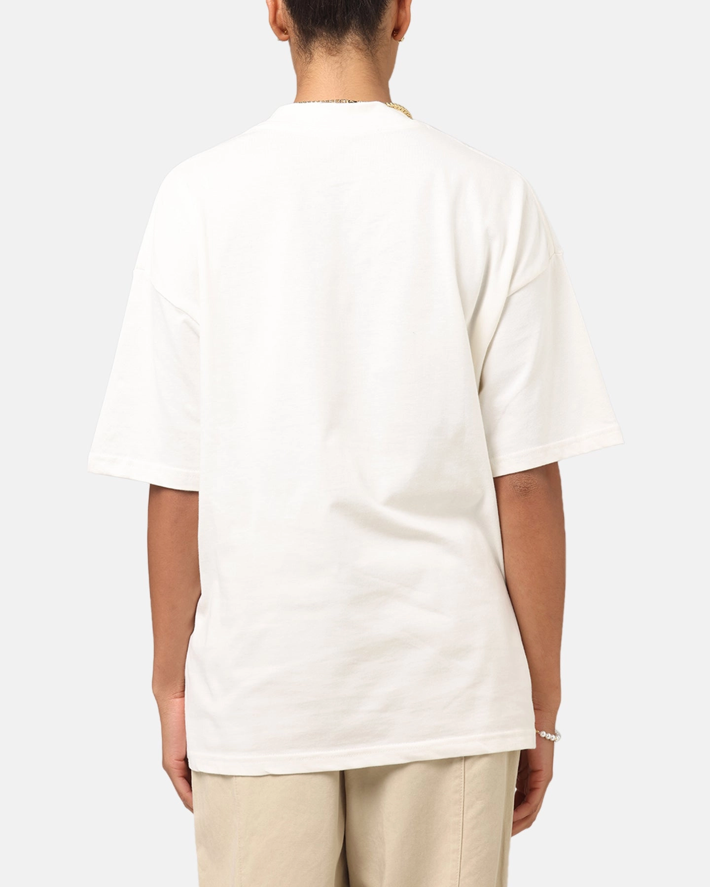 Sublimation Printed Collar Versatile Comfort Wear Carre Rosebud Mock Neck T-Shirt Off White