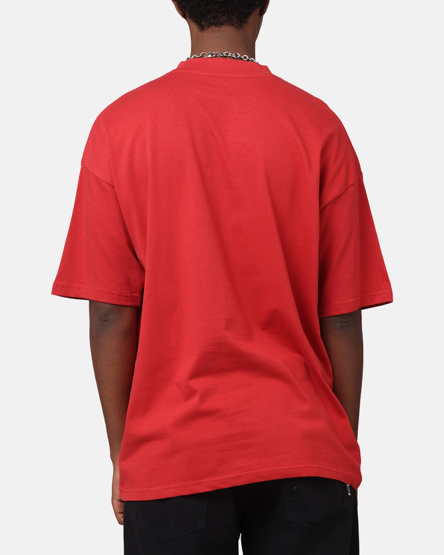 Sporty Look Breezy Design Carre Rosebud Mock Neck T-Shirt Red