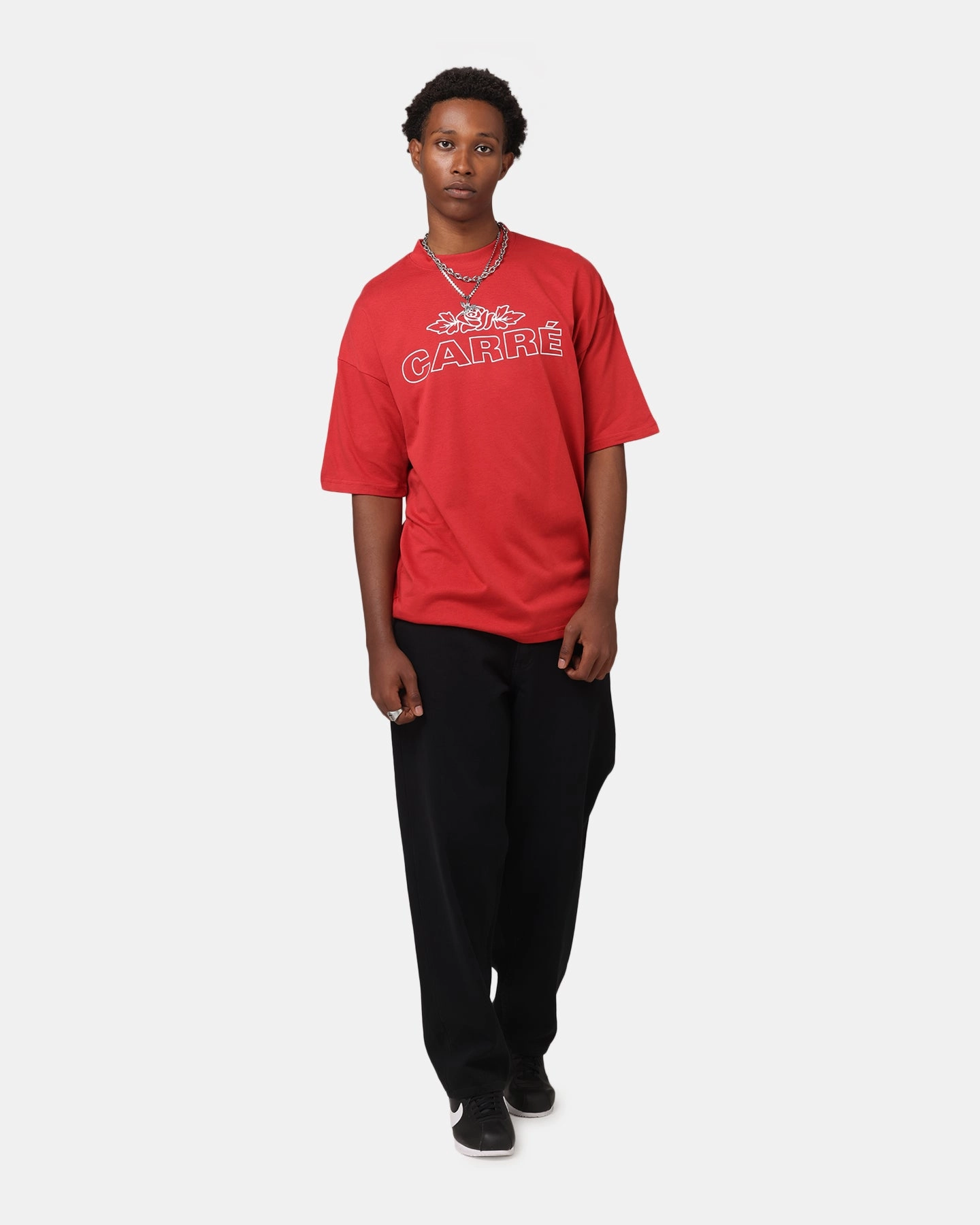 Timeless Appeal Carre Rosebud Mock Neck T-Shirt Red