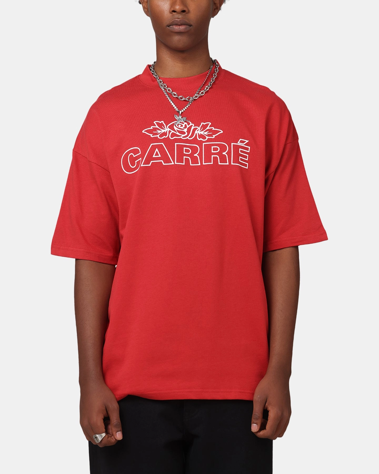 Carre Rosebud Mock Neck T-Shirt Red Casual Essential Wear hypoallergenic material