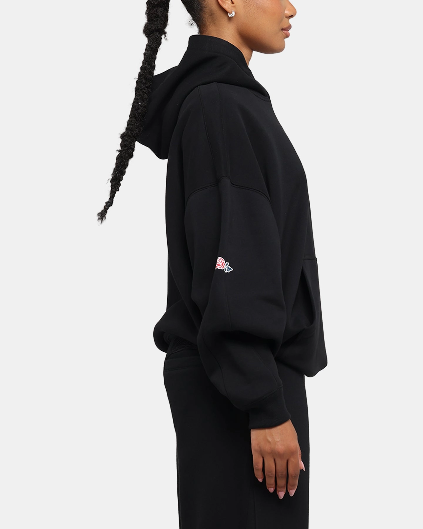 Fedora Fashionable Shield Carre Rosebud Oversized Hoodie Black