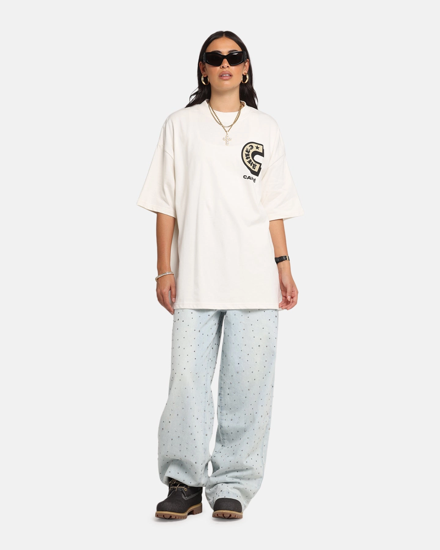 Carre Sacred Letter Mock Neck T-Shirt Off White Active Outfit Style Fashion-Ready