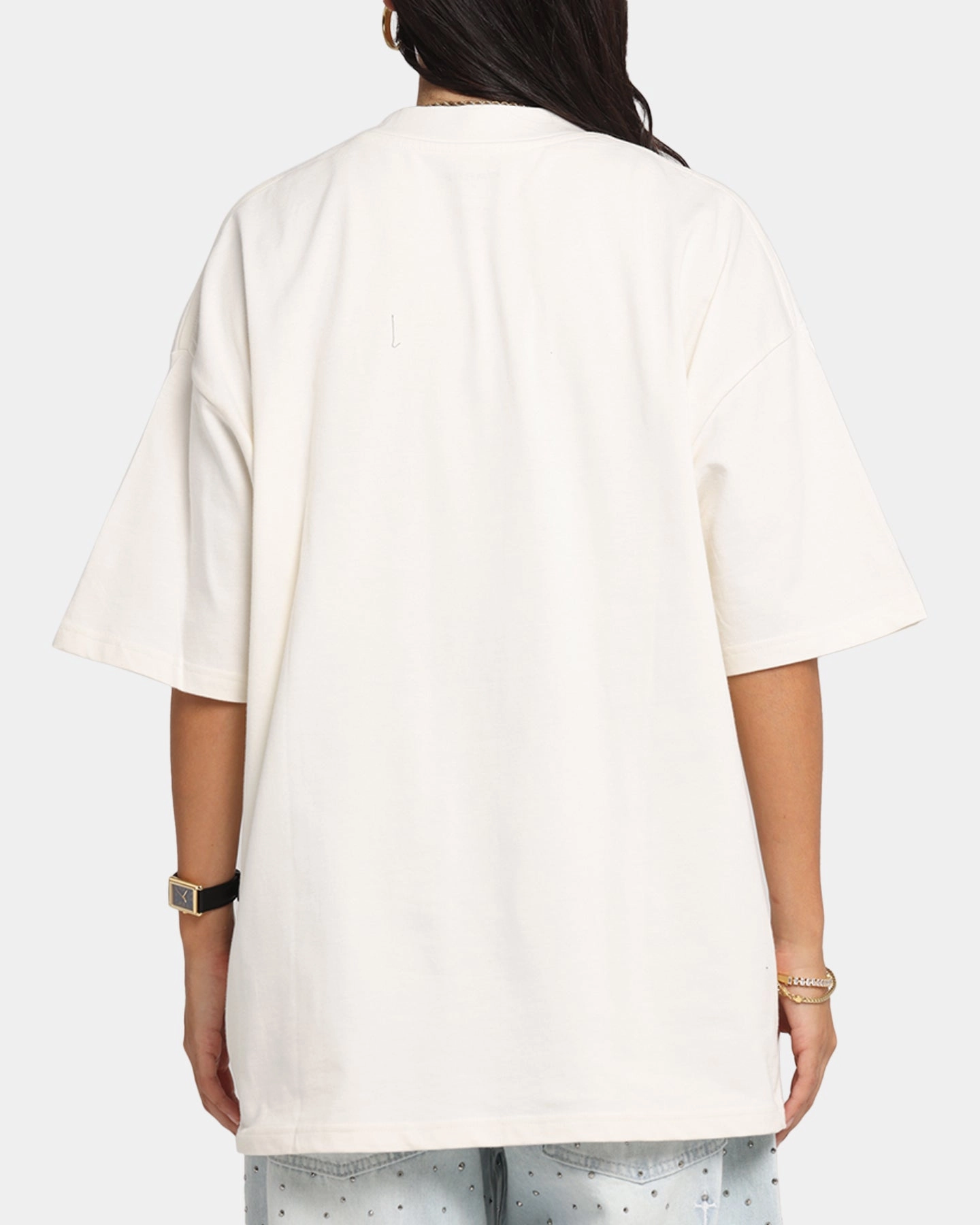 Vibrant Colors Anti-bacterial Carre Sacred Letter Mock Neck T-Shirt Off White