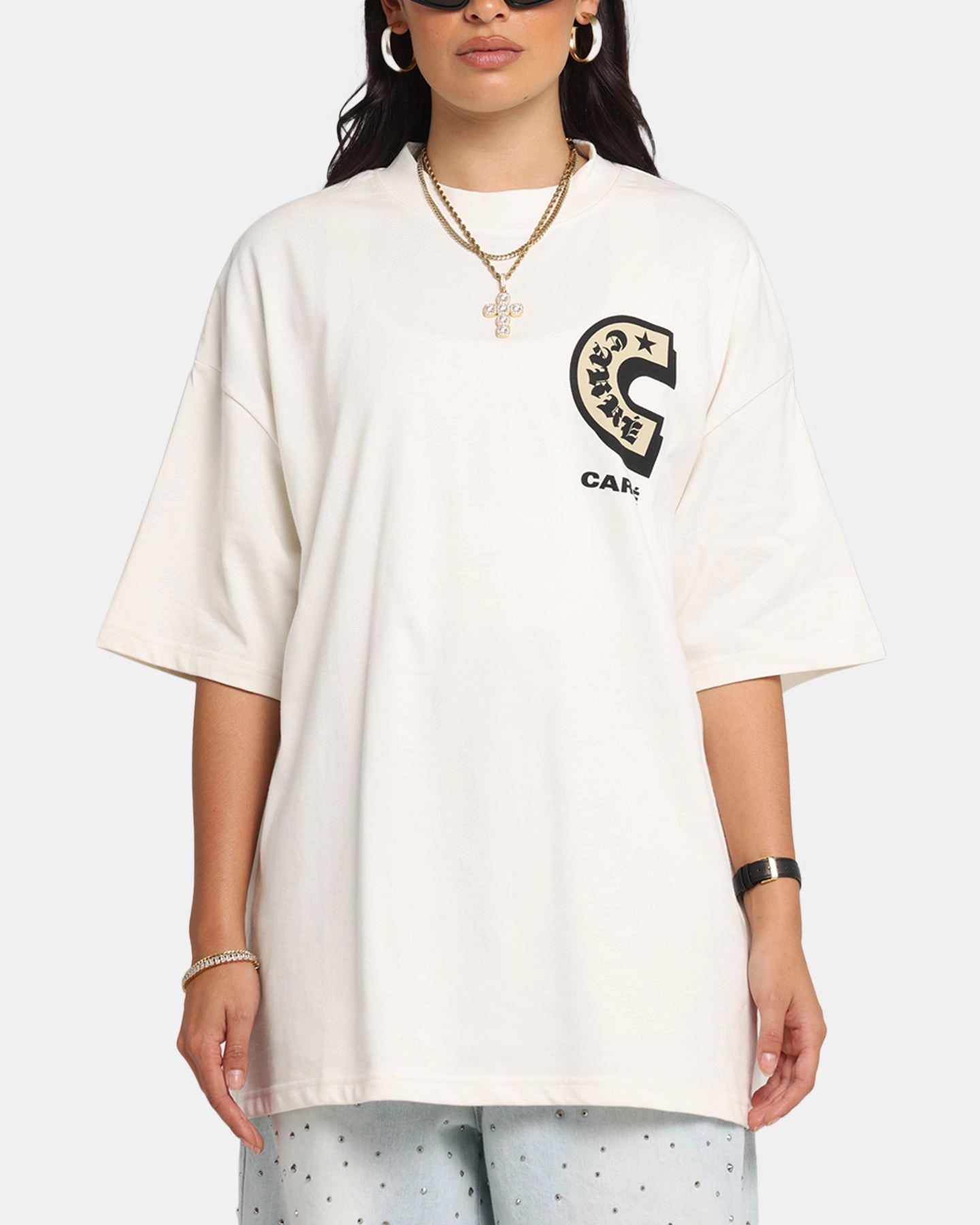EcoFriendlyDyes Carre Sacred Letter Mock Neck T-Shirt Off White