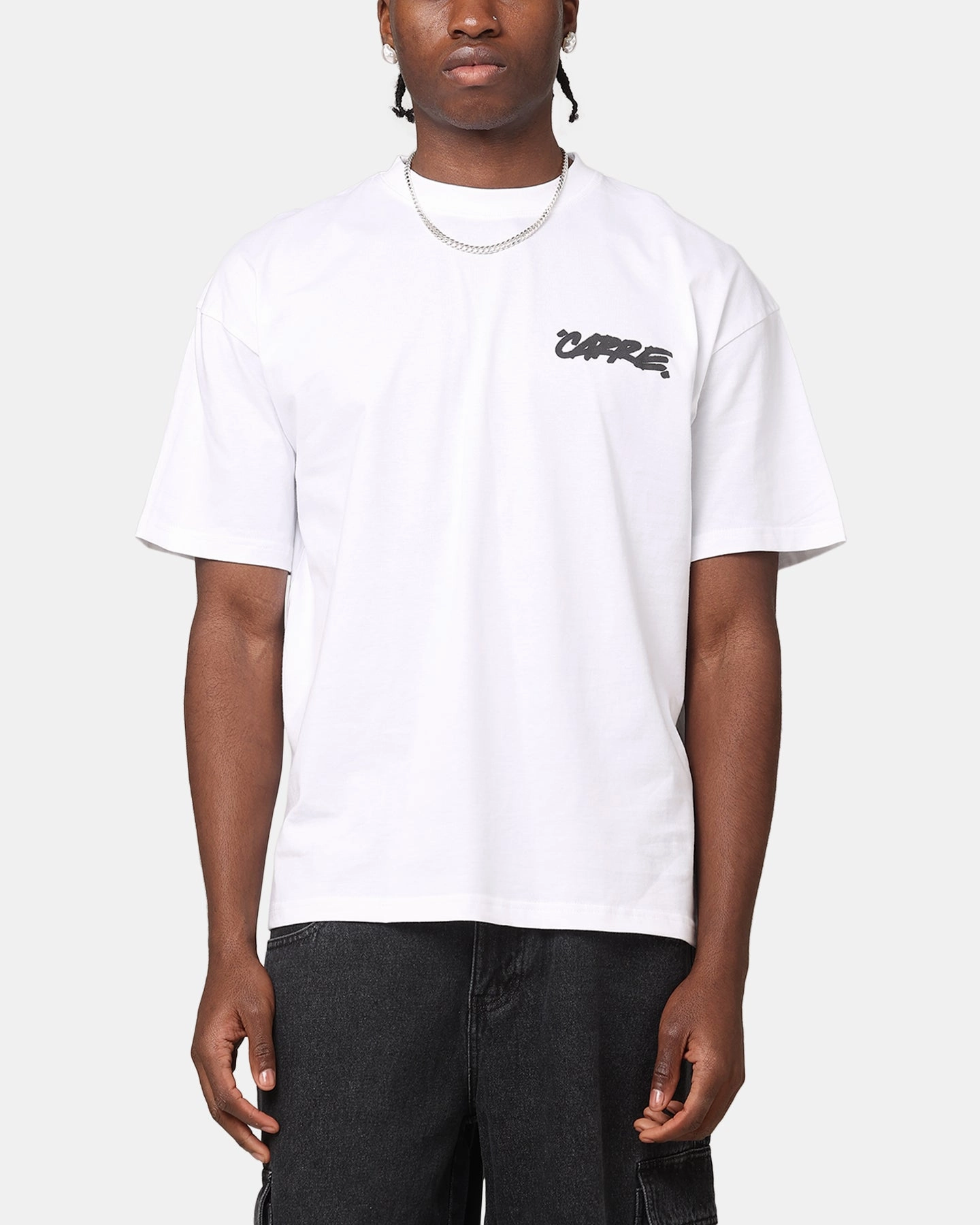 Wrinkle Resistant Cloth Carre Smashed Drop T-Shirt White