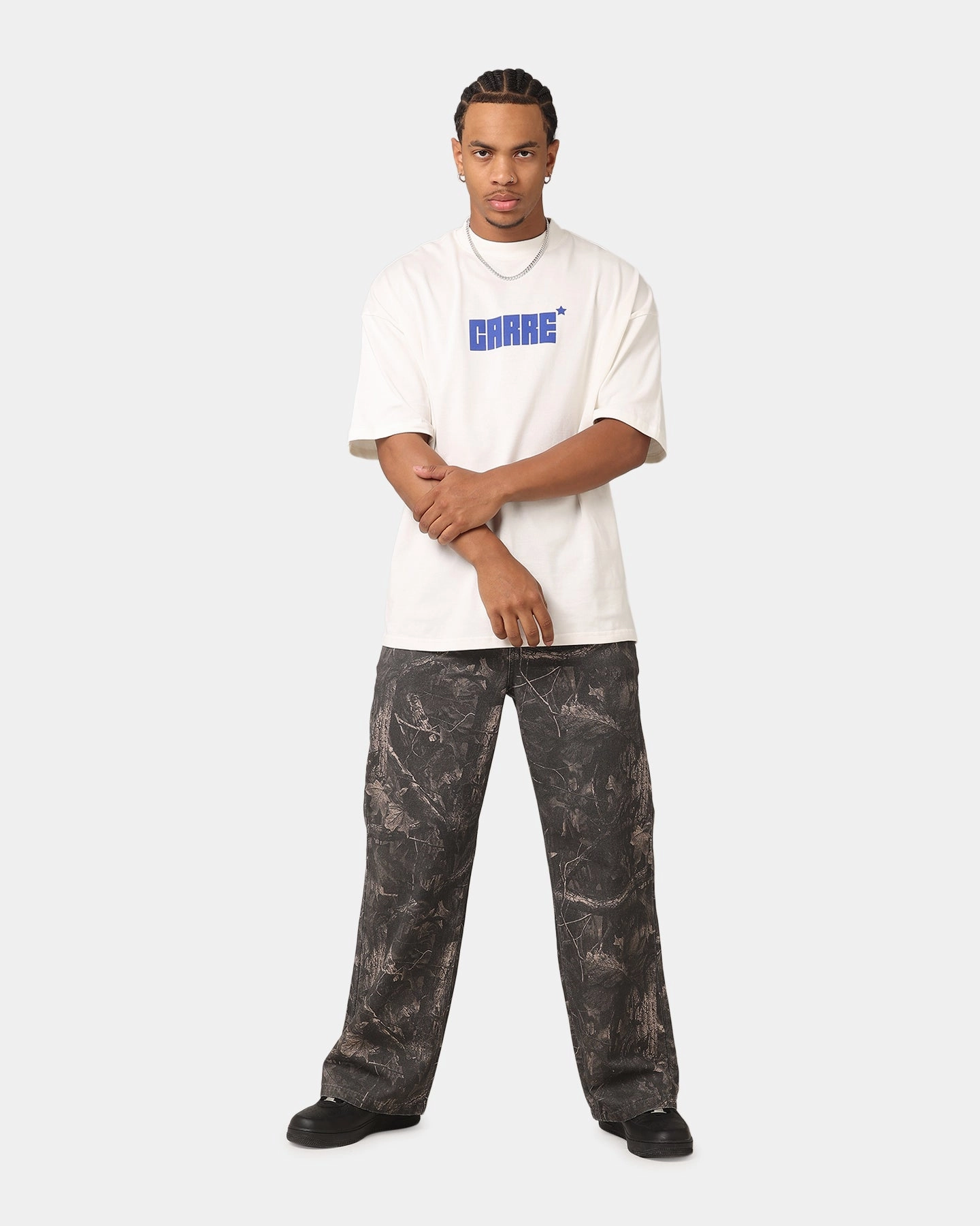 Carre Star Block Mock Neck T-Shirt Off White Athletic Comfort Wear