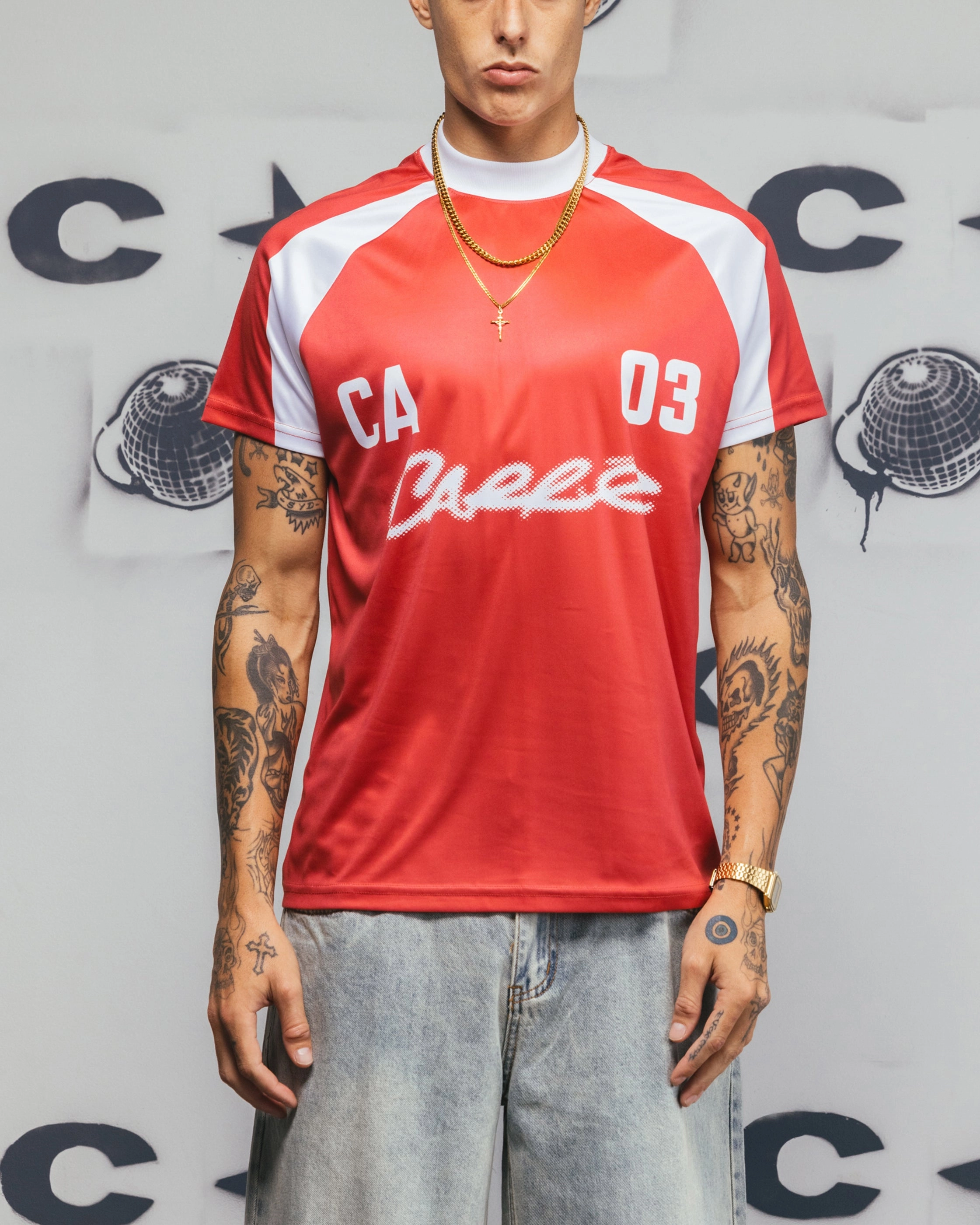 Temperature Regulating Fabric Carre Striker Jersey T-Shirt Red/White