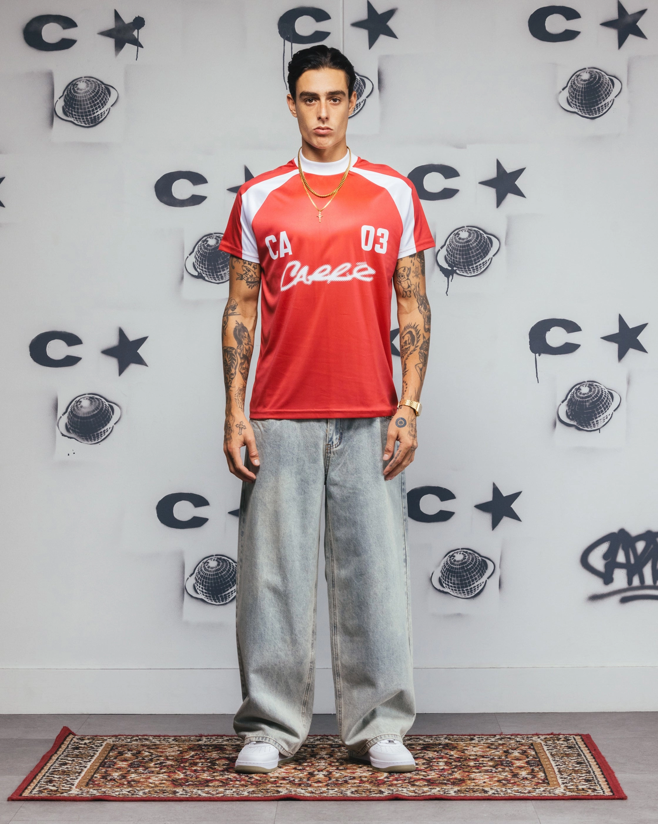 Carre Striker Jersey T-Shirt Red/White Athletic Collar Style