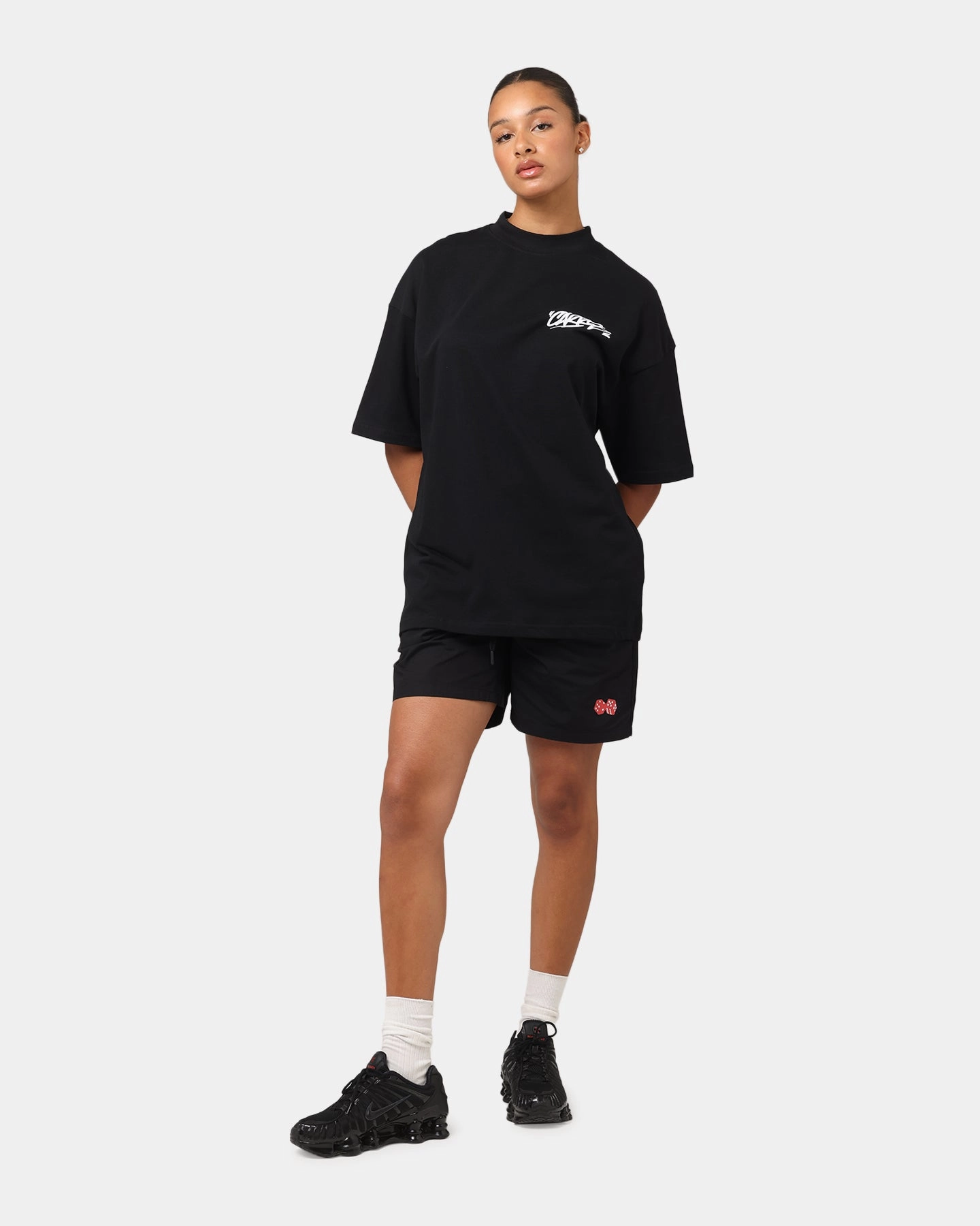 Casual Comfort Wear Carre Tag Mock Neck T-Shirt Black
