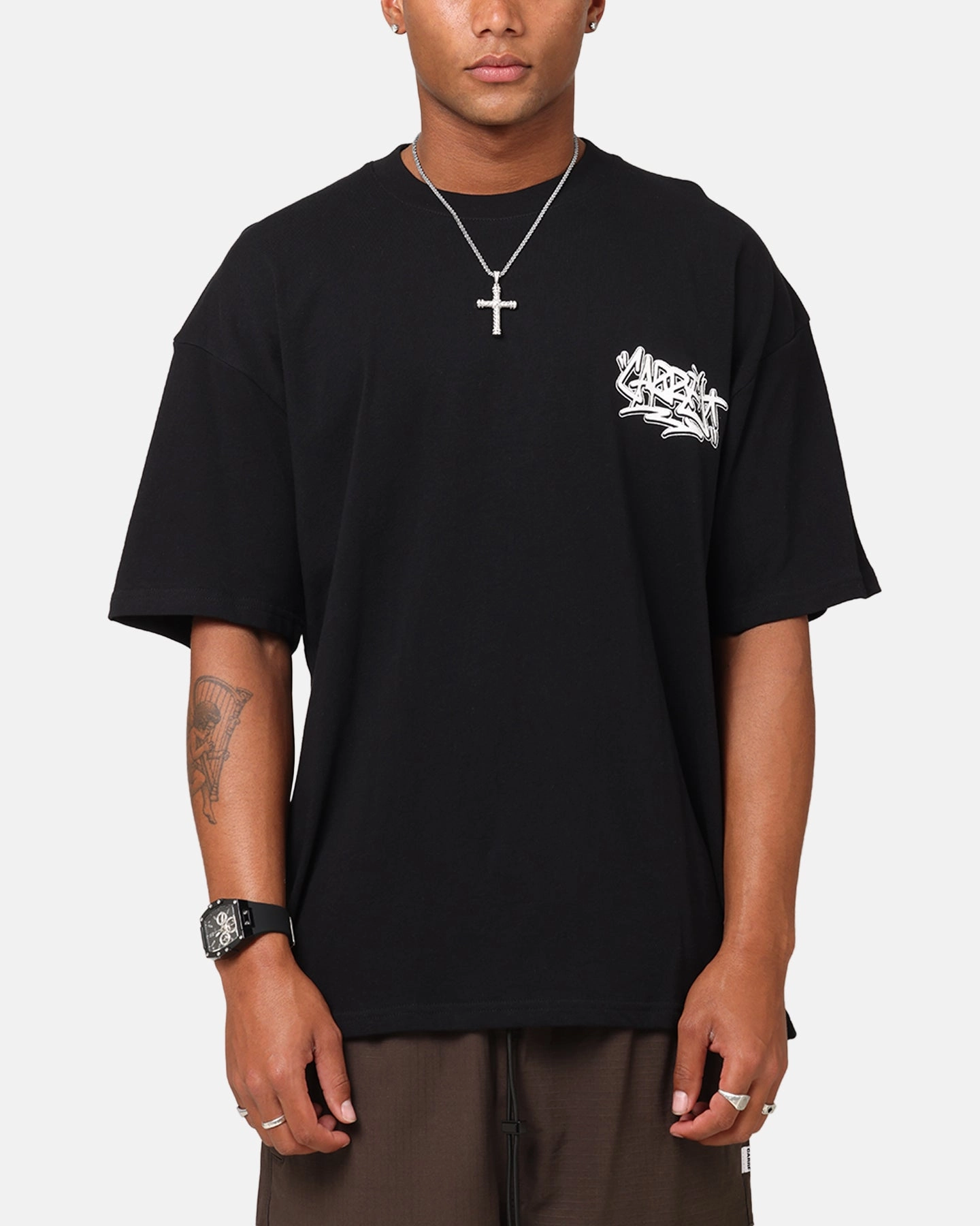 Casual Statement Limited Edition Carre Tagged Drop Shoulder T-Shirt Black