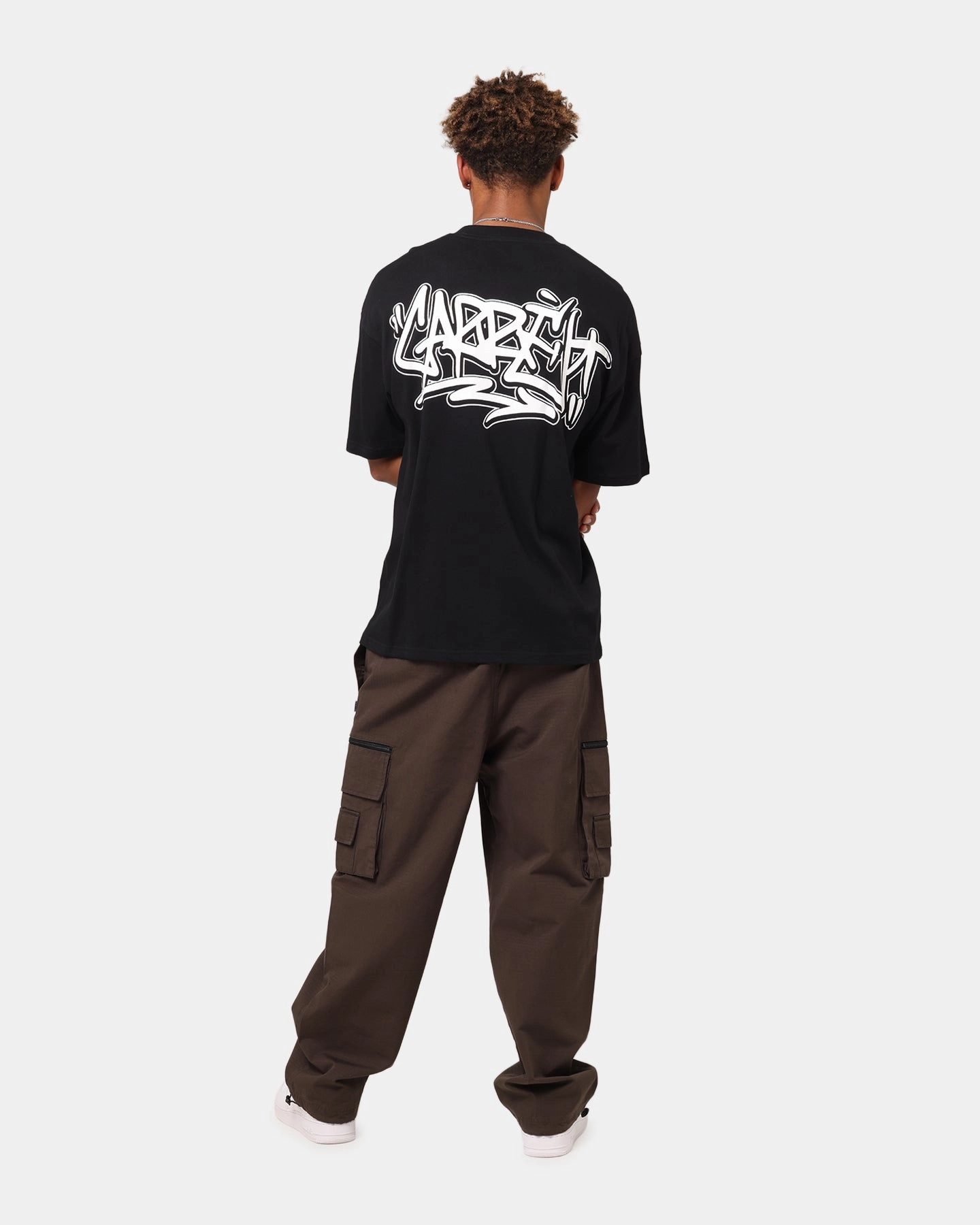 Brushed Interior Lining Carre Tagged Drop Shoulder T-Shirt Black