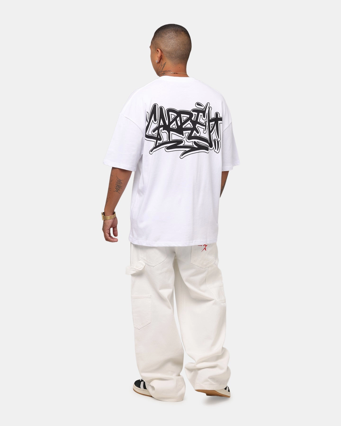 Carre Tagged Drop Shoulder T-Shirt White Anti-static Heathered Texture