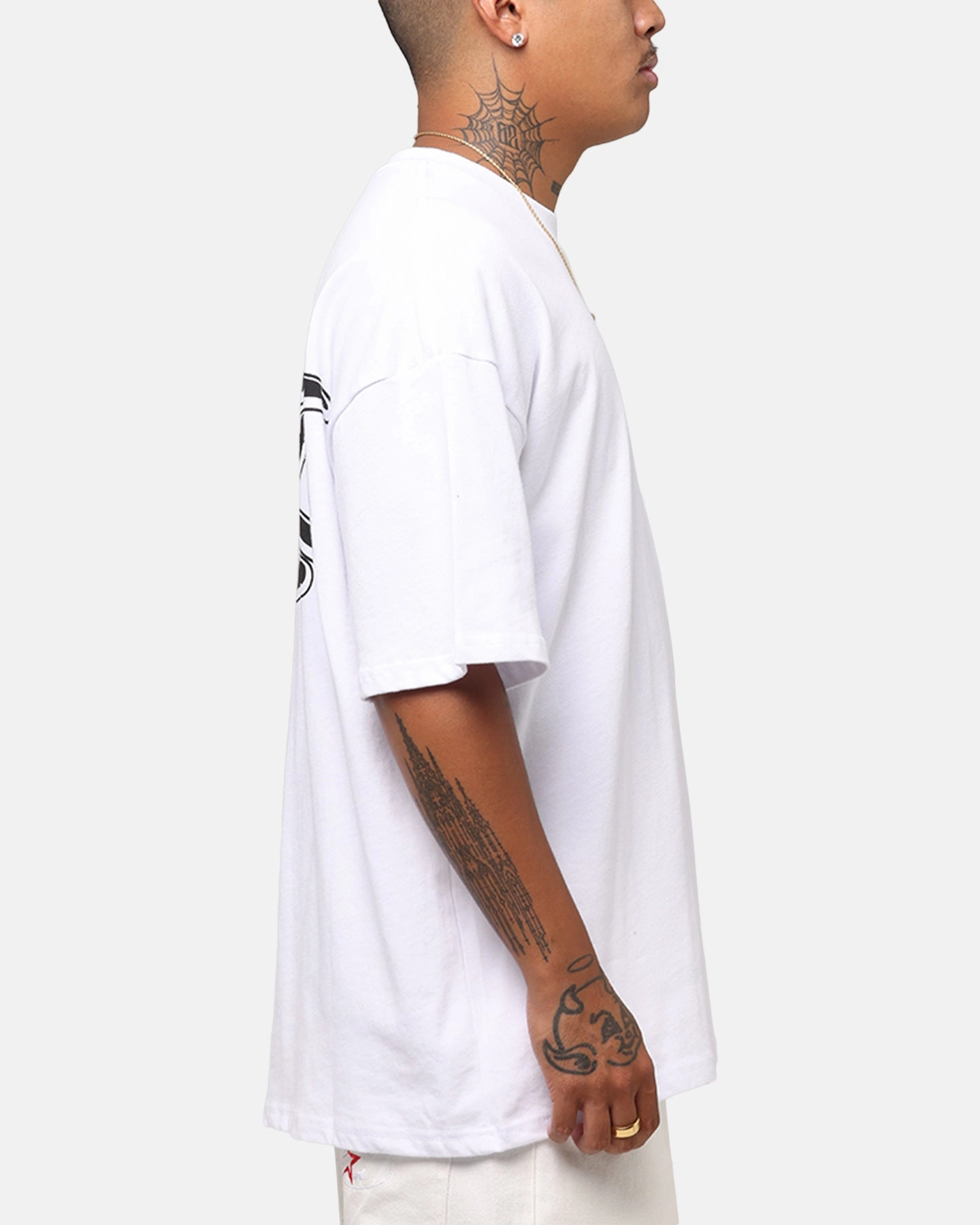Garment Dyed Technique Carre Tagged Drop Shoulder T-Shirt White
