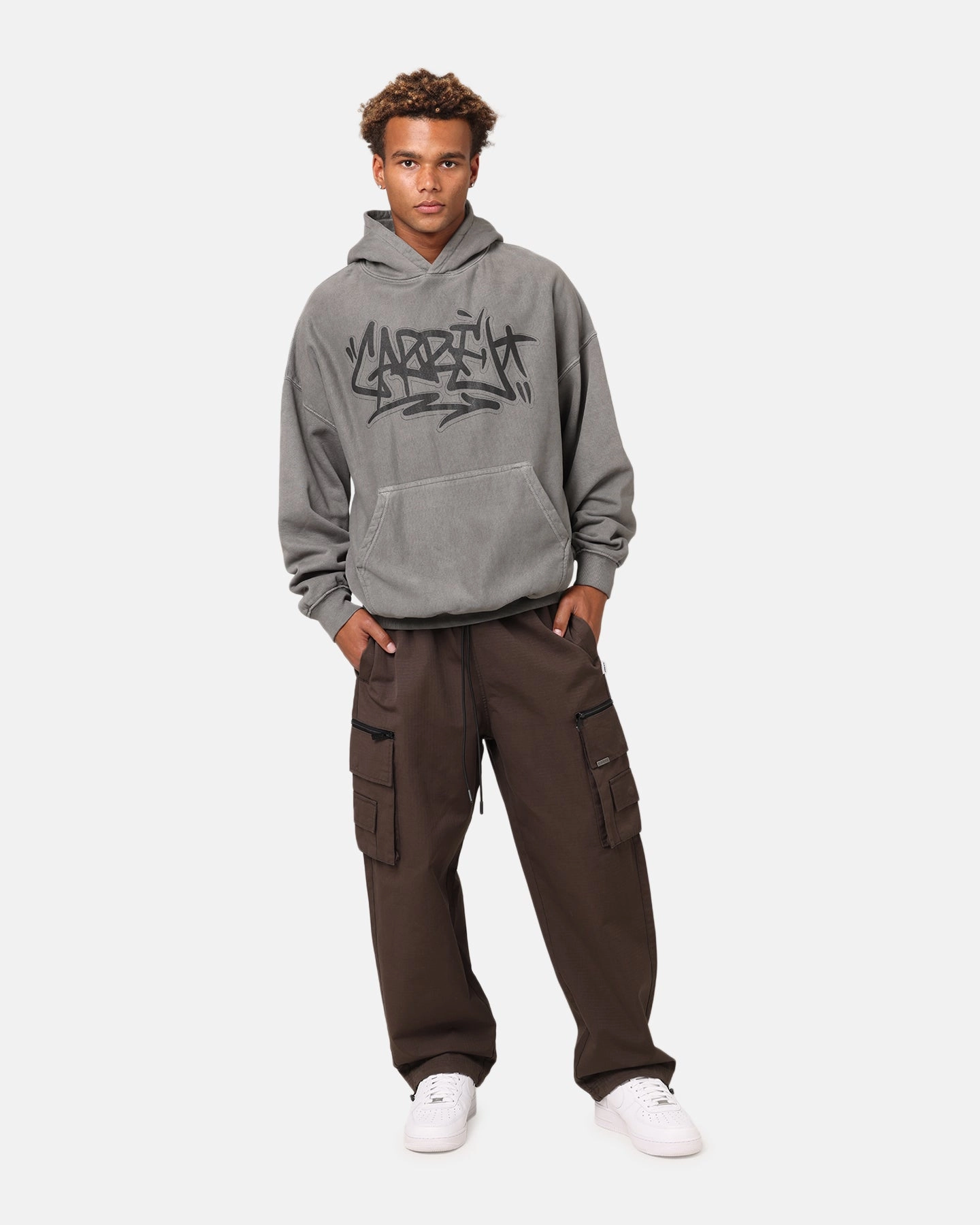 Carre Tagged Hoodie Washed Charcoal Adjustable Waist Tabs