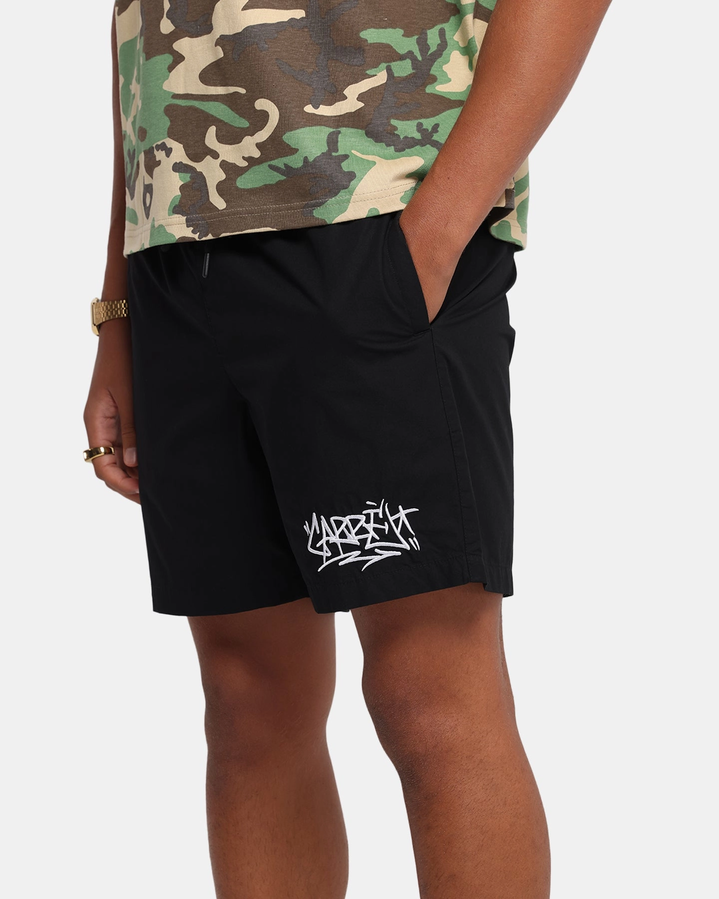 Luxury Feel Carre Tagline Beach Shorts Black