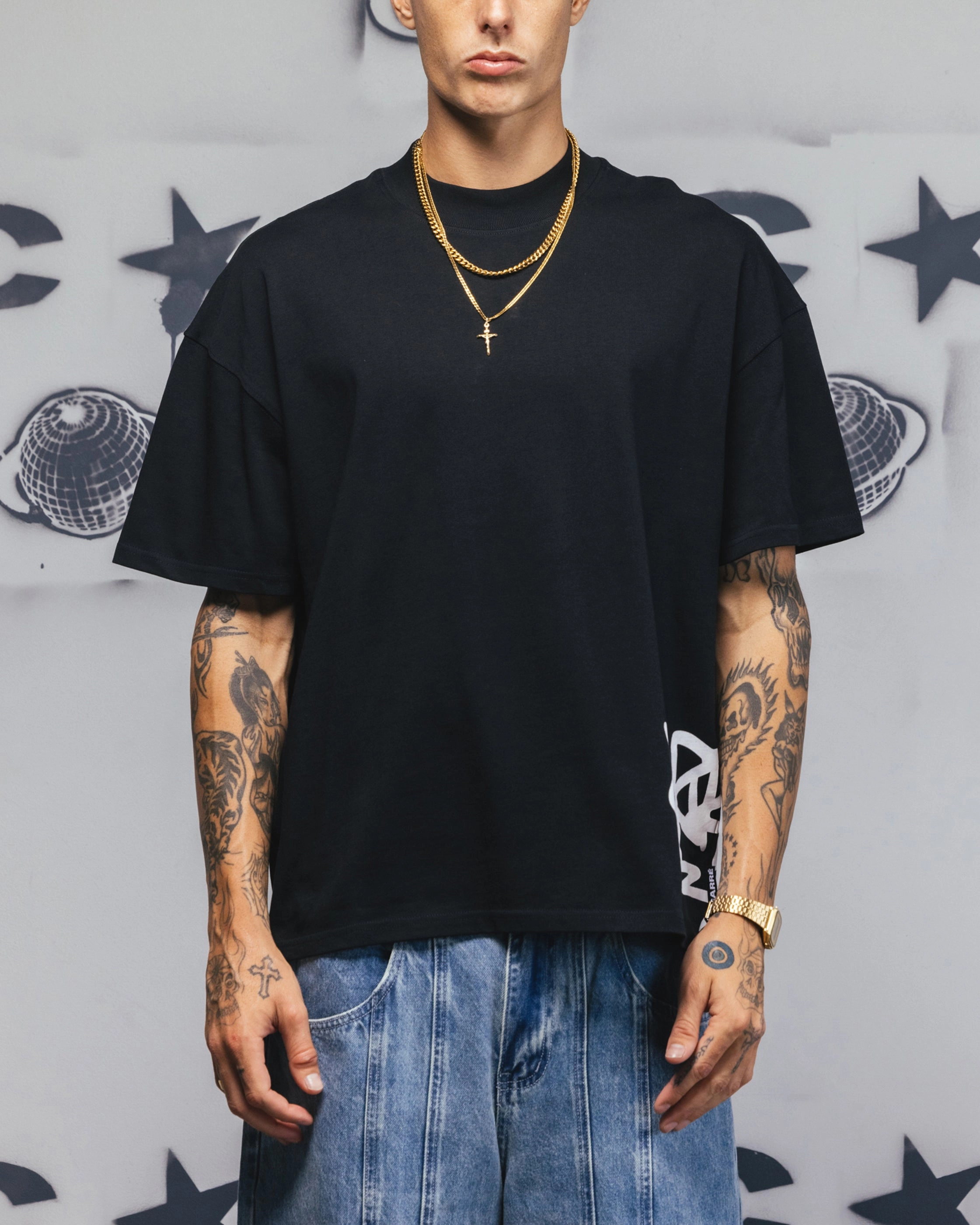 Wool combination Carre Tagline T-Shirt Black
