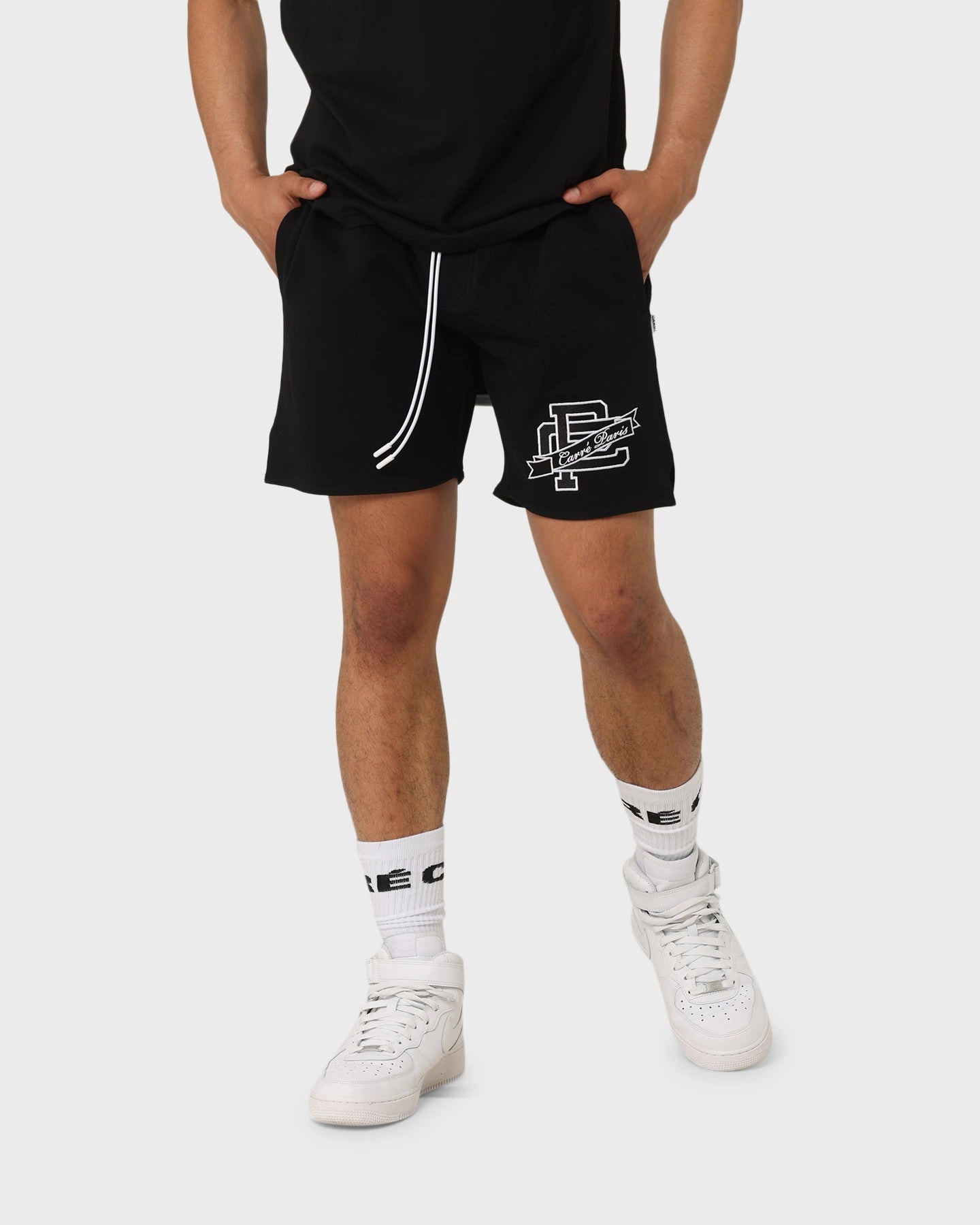 Sweat Wicking Lining Printed Pattern Carre Team Paris Sweat Shorts Black