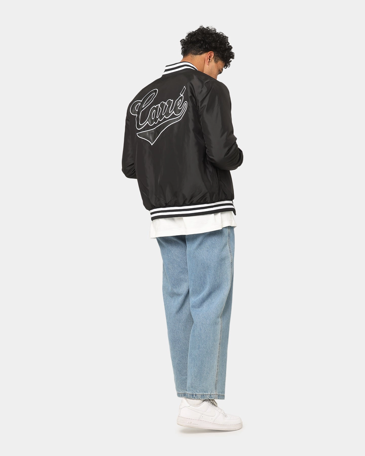 DoubleReinforced Zipper spring outfit Carre Team Puffer Varsity Jacket Black/White