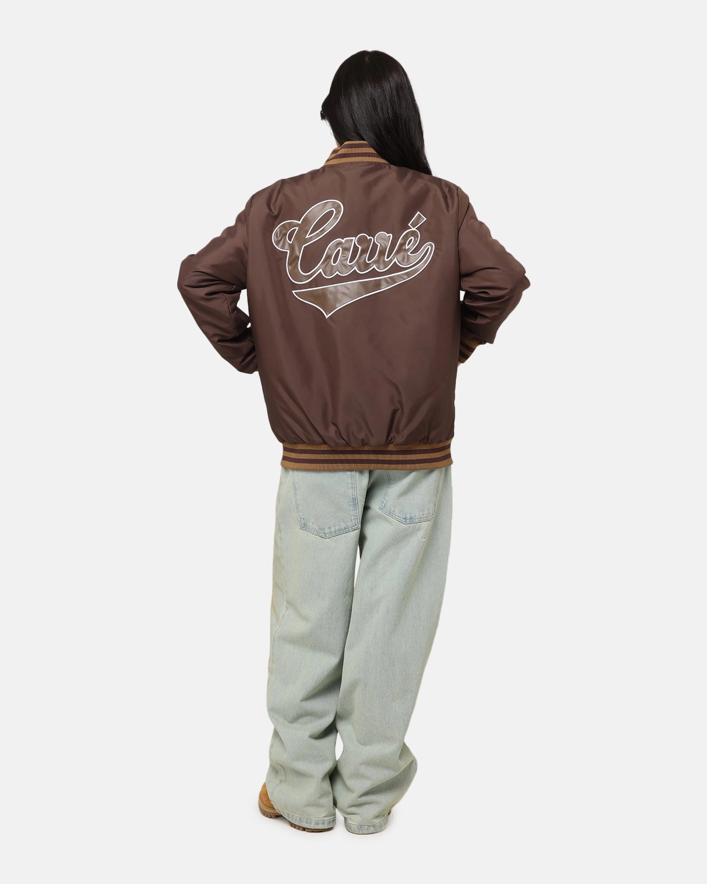 City Style Carre Team Puffer Varsity Jacket Brown