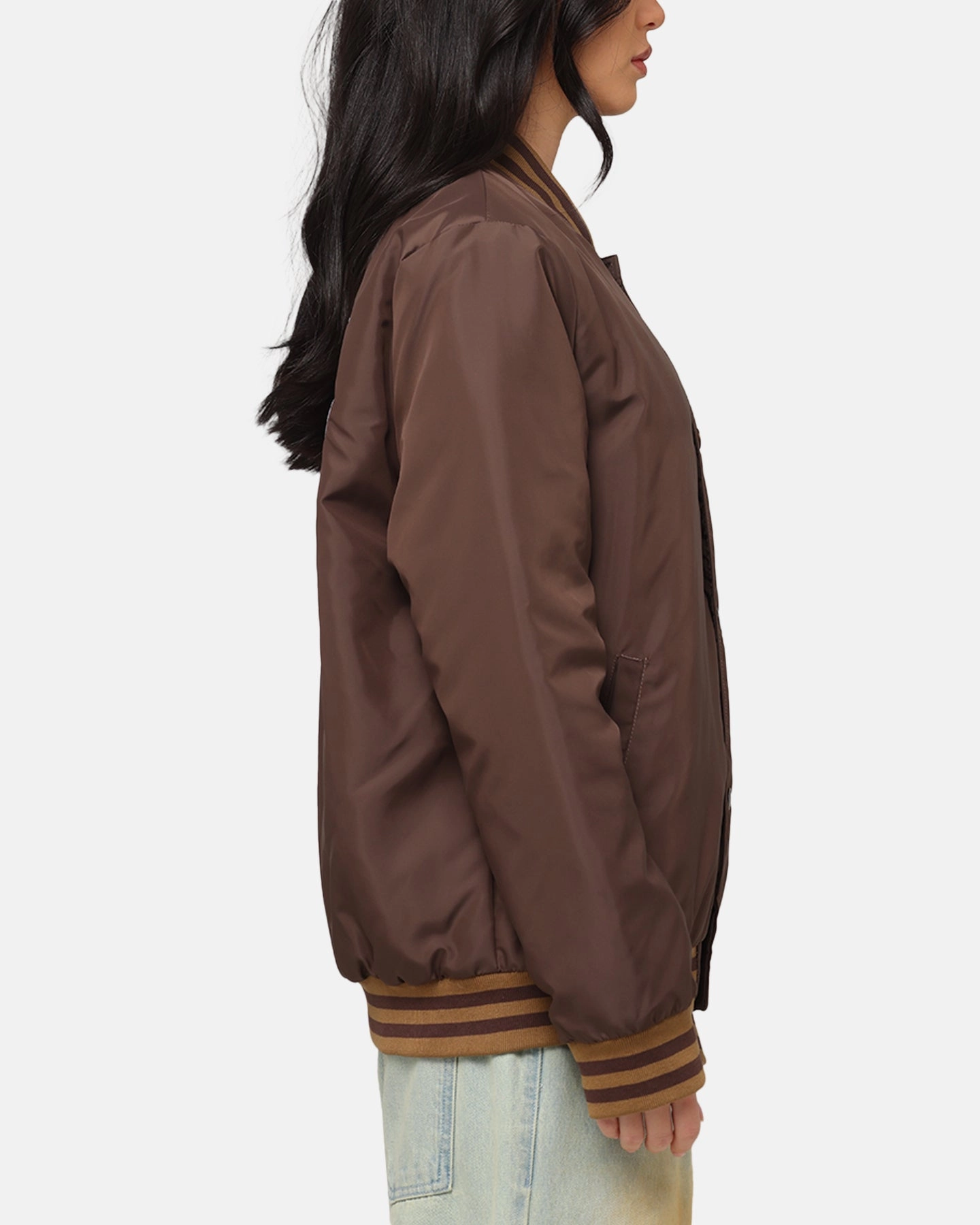 Zipper Closure System Carre Team Puffer Varsity Jacket Brown