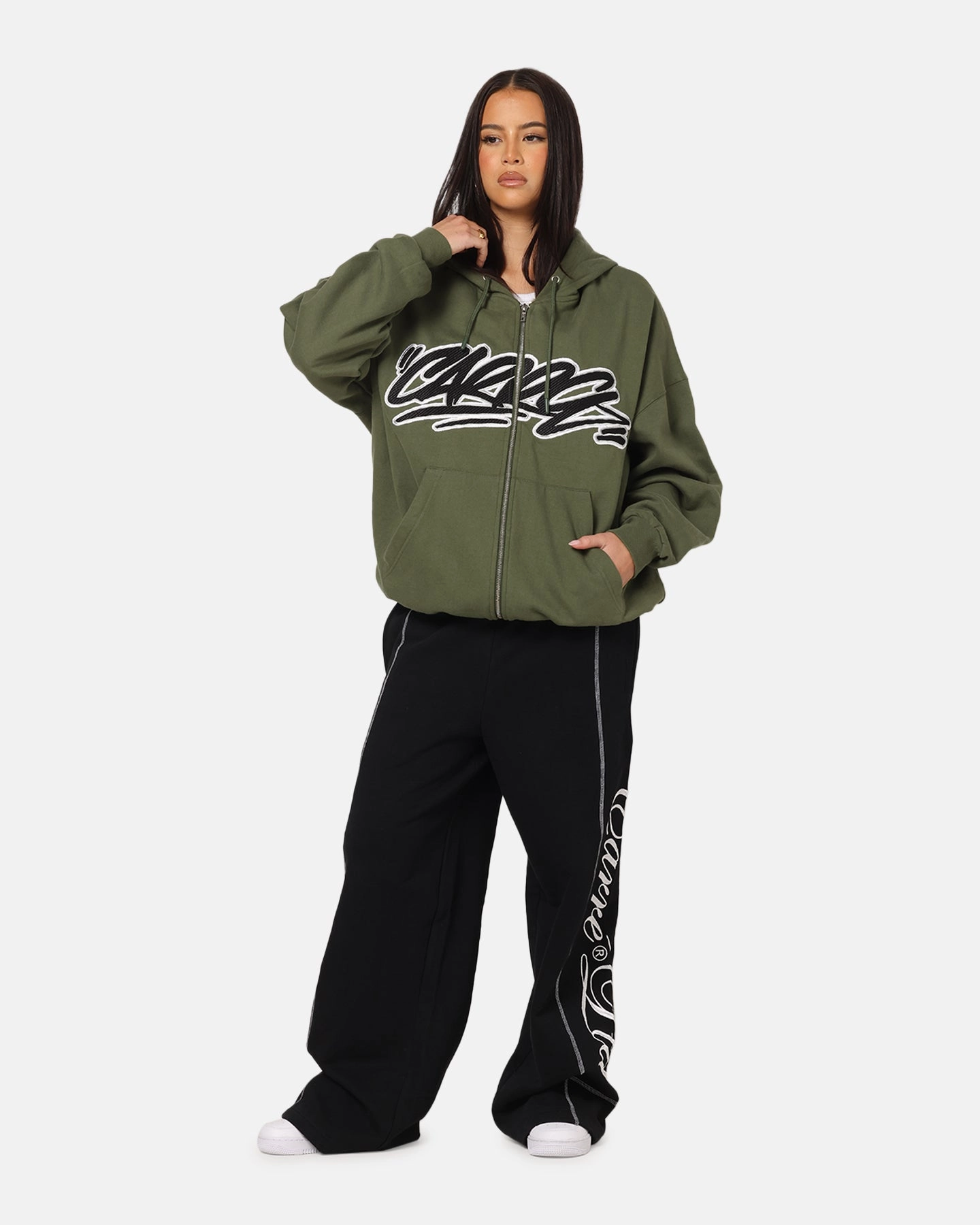 Quality Assurance Compressed Packaging Carre Terrace Zip Hoodie Olive