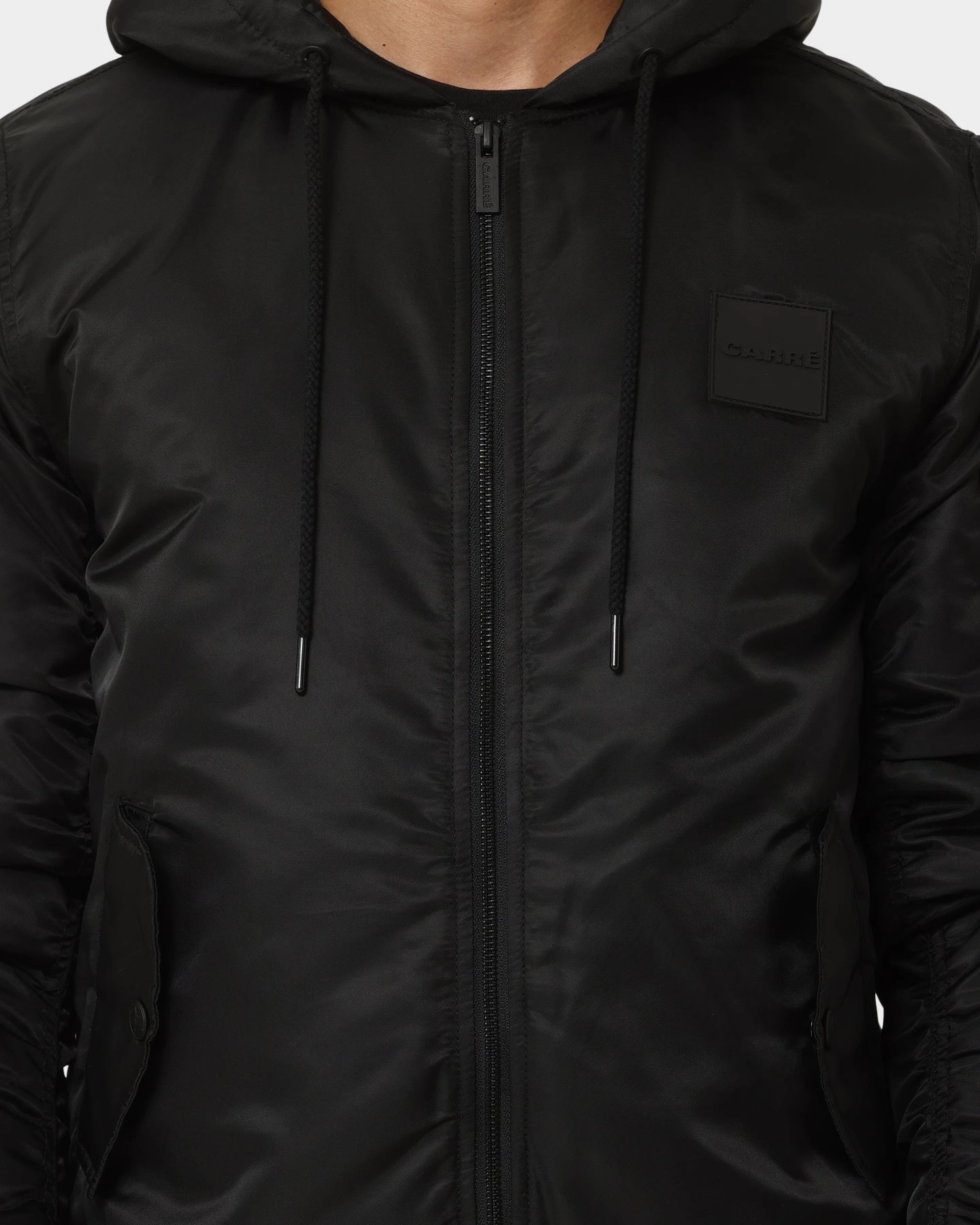 Carre Ultilitaire Hooded Bomber Jacket Black waist length