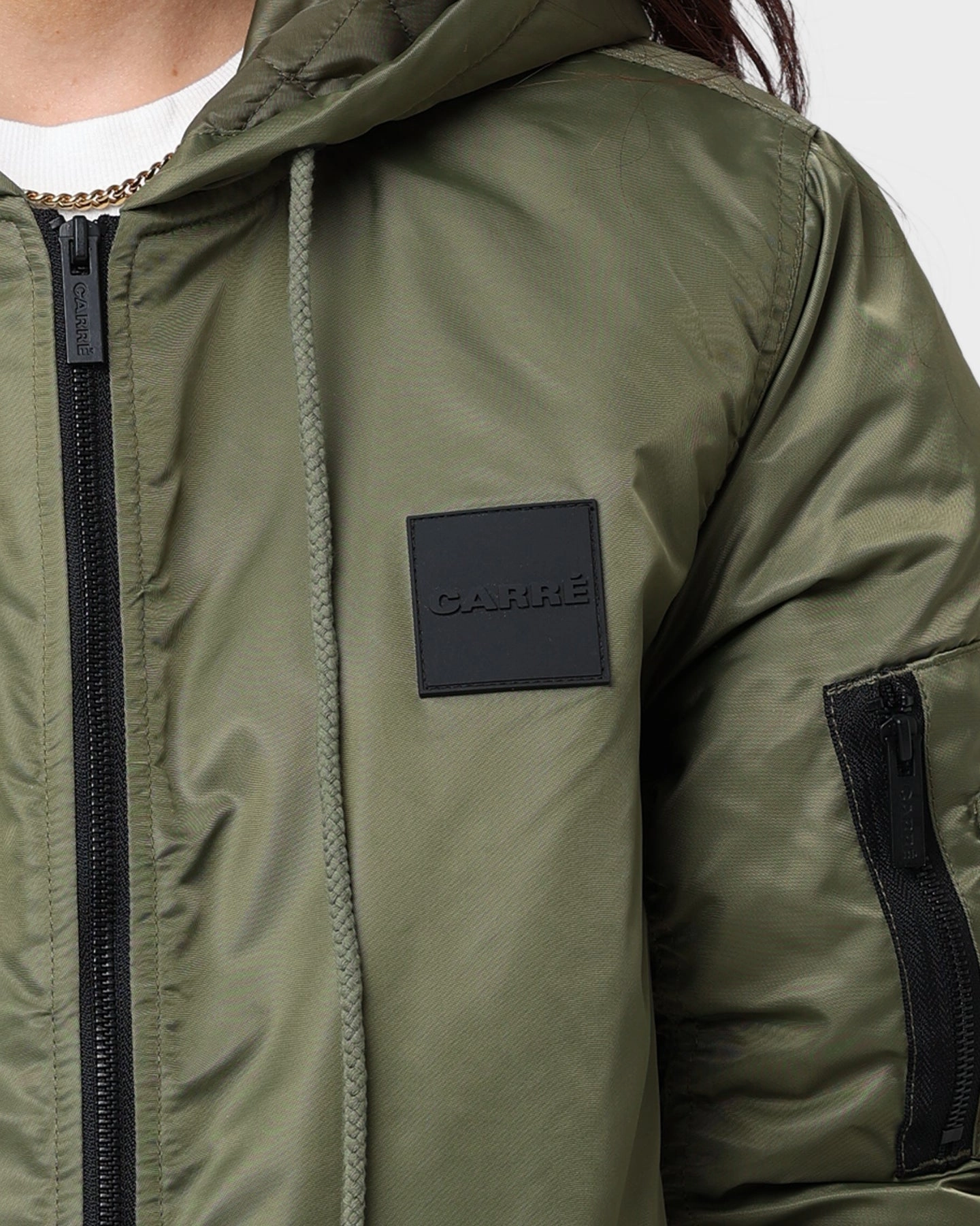 rural people Waterproof Fabric Carre Ultilitaire Hooded Bomber Jacket Khaki Green