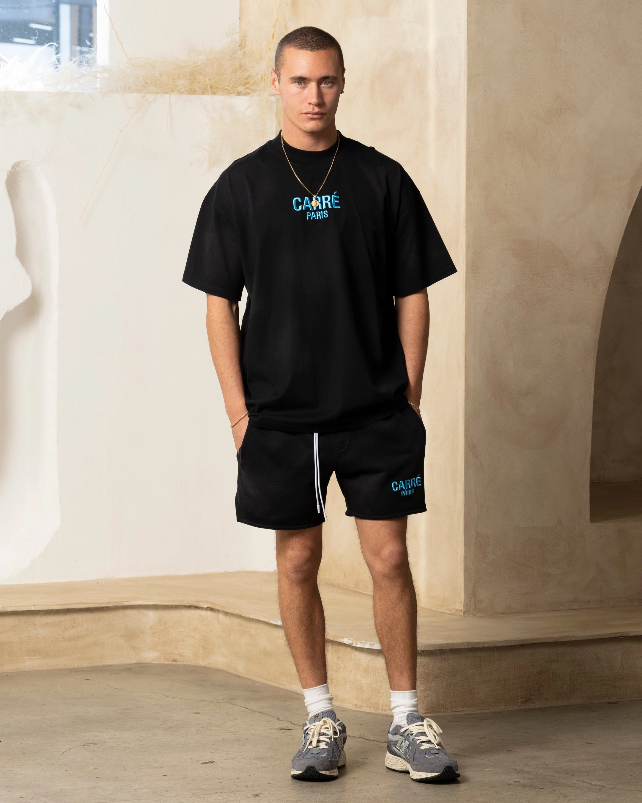 Cozy and Soft Easy-Going Style Carre Vapor Oversized T-Shirt Washed Black