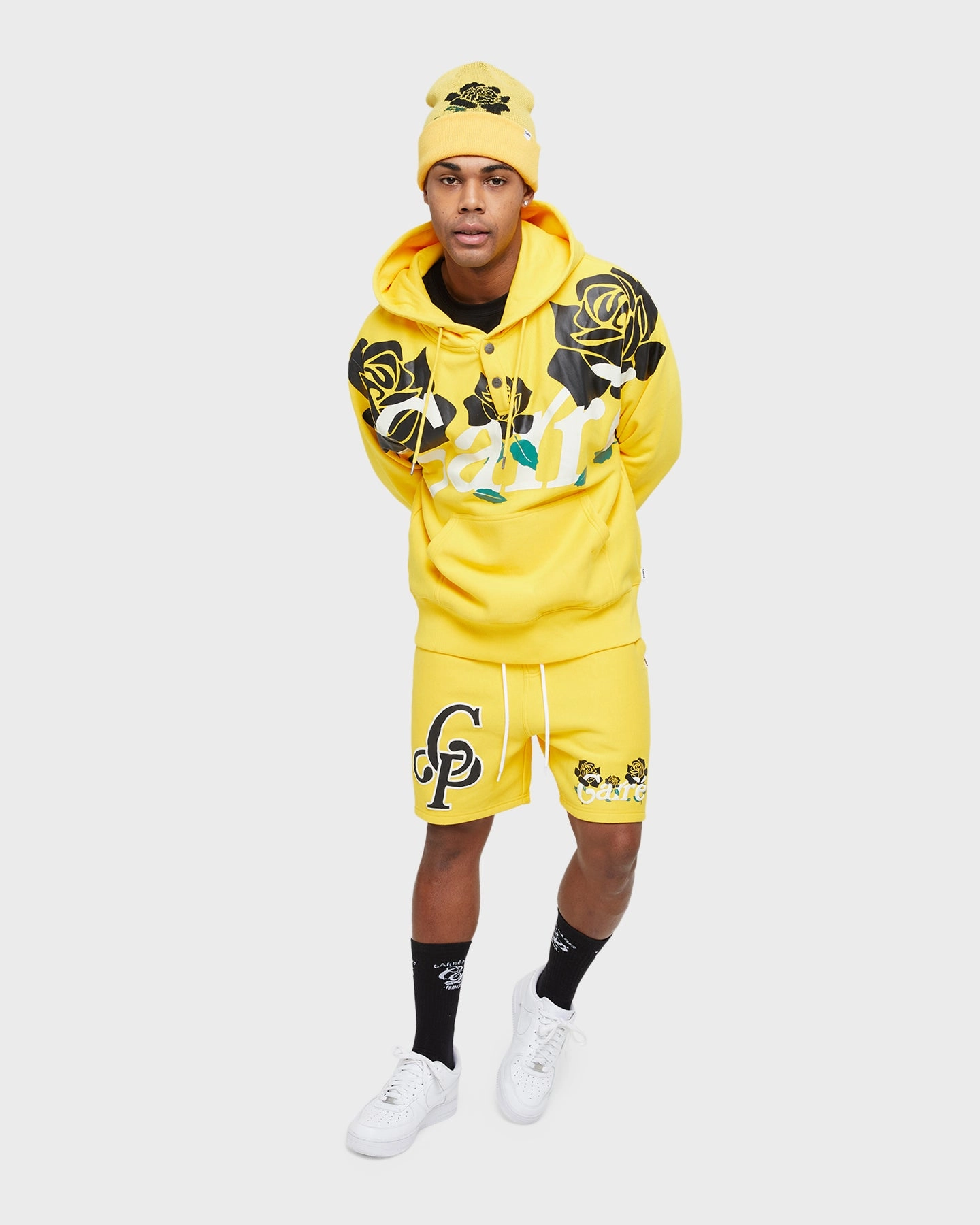 Carre Volle Rose Button Up Hoodie Yellow Compact Packable Design