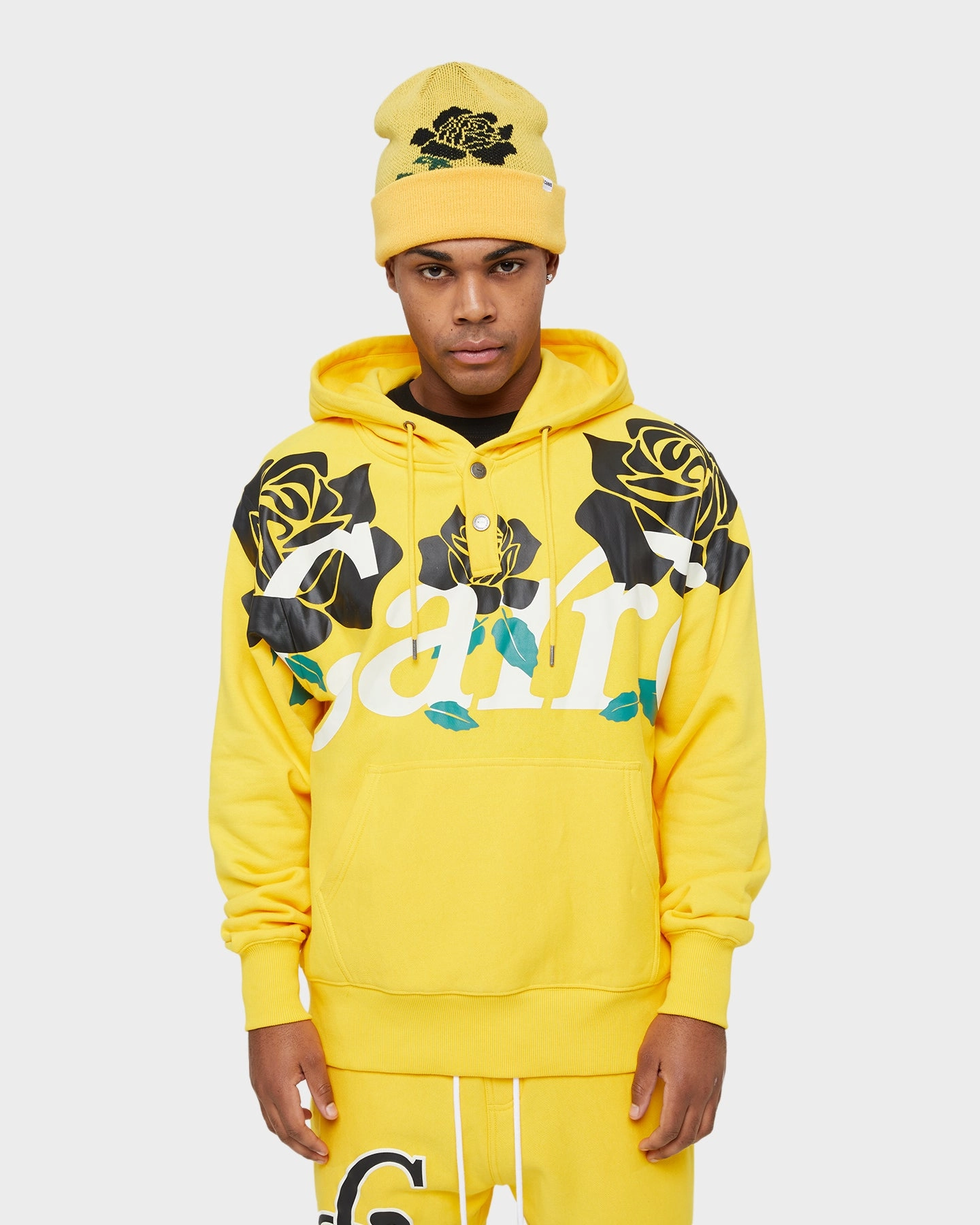 Puncture Resistant Material Carre Volle Rose Button Up Hoodie Yellow