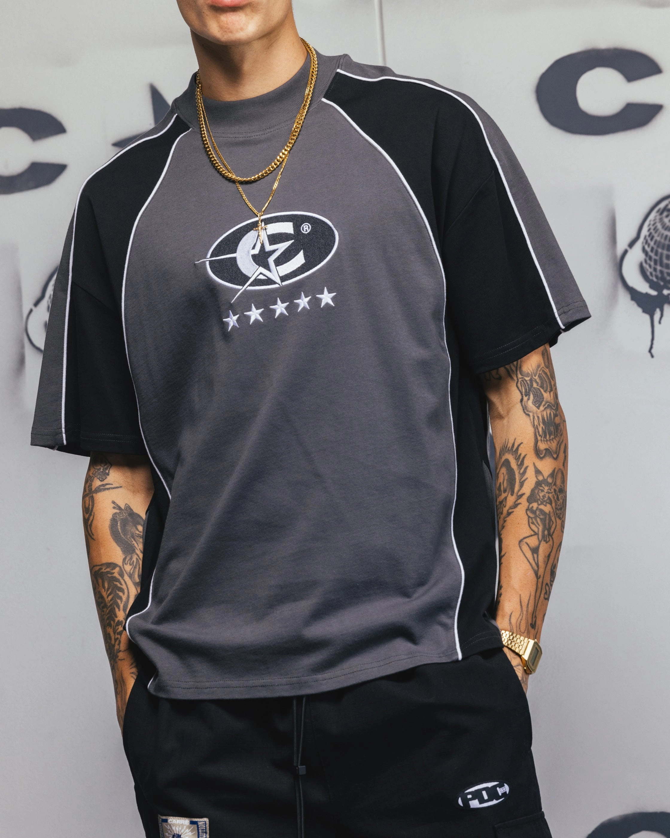 Carre Vortex Panelled T-Shirt Grey/Black Comfy Choice