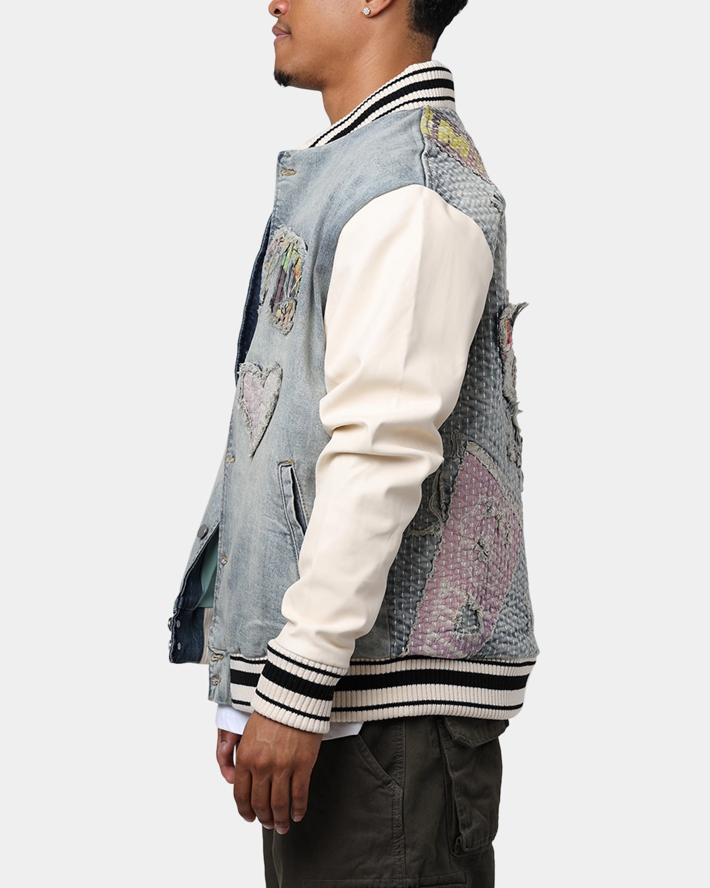 Lifted Anchors "Martina" Boro Denim Varsity Jacket Denim/Cream Crush