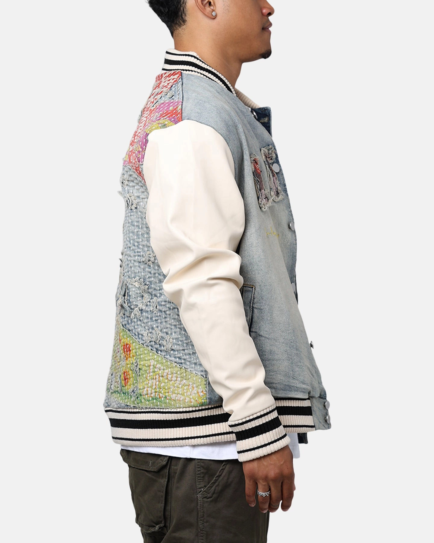 Non Restrictive Fit Equity Lifted Anchors "Martina" Boro Denim Varsity Jacket Denim/Cream
