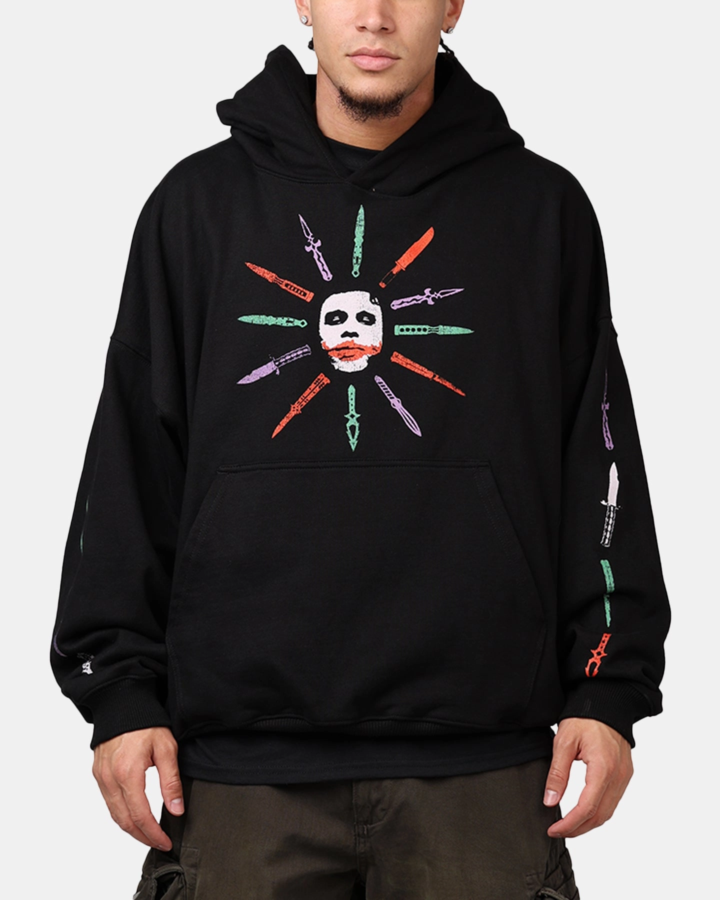 Wind Control Durable Zippers American Thrift X DC Batman The Joker Scars Premium Hoodie Black