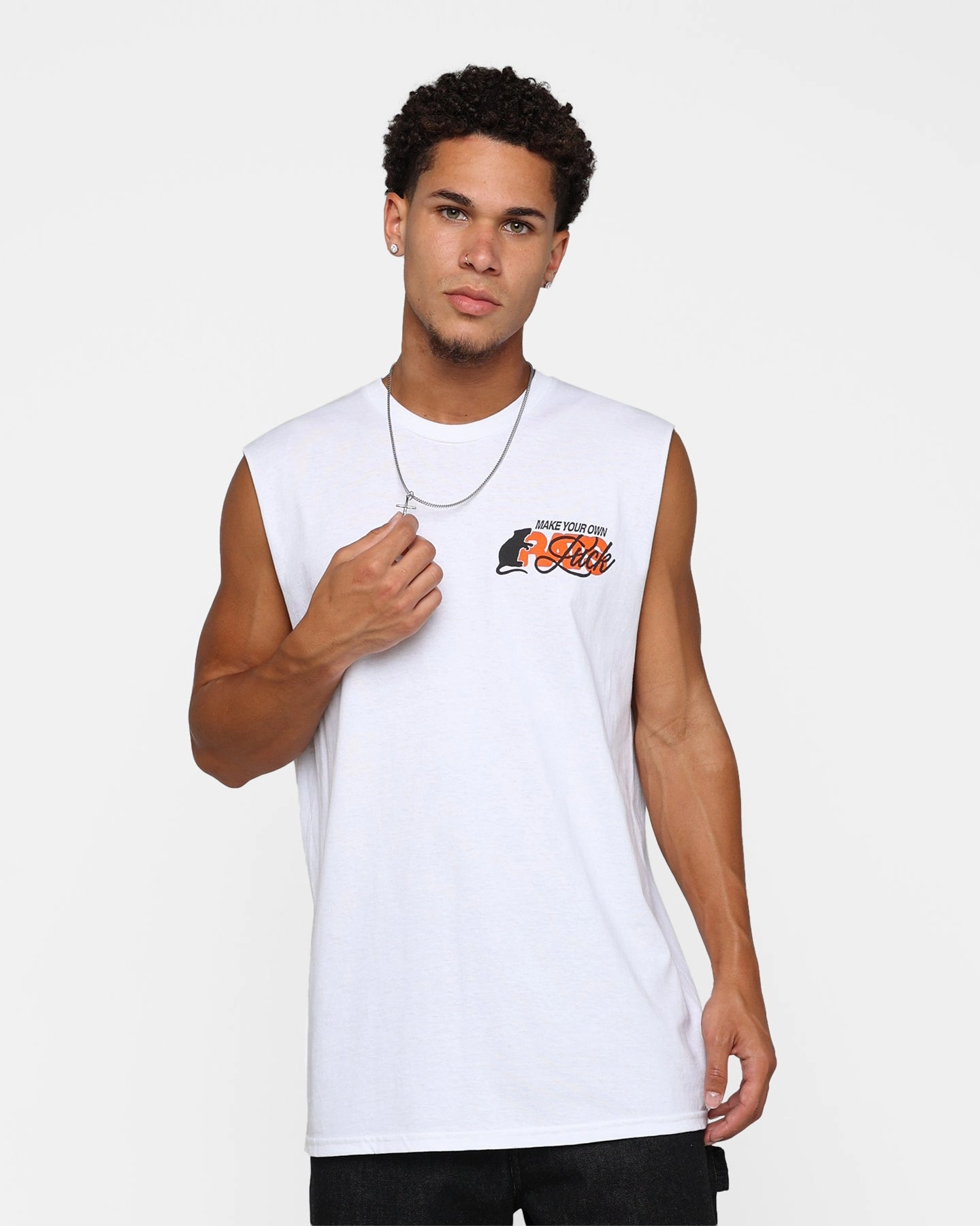 Chic Comfort Rats Get Fat Own Luck Muscle T-Shirt White