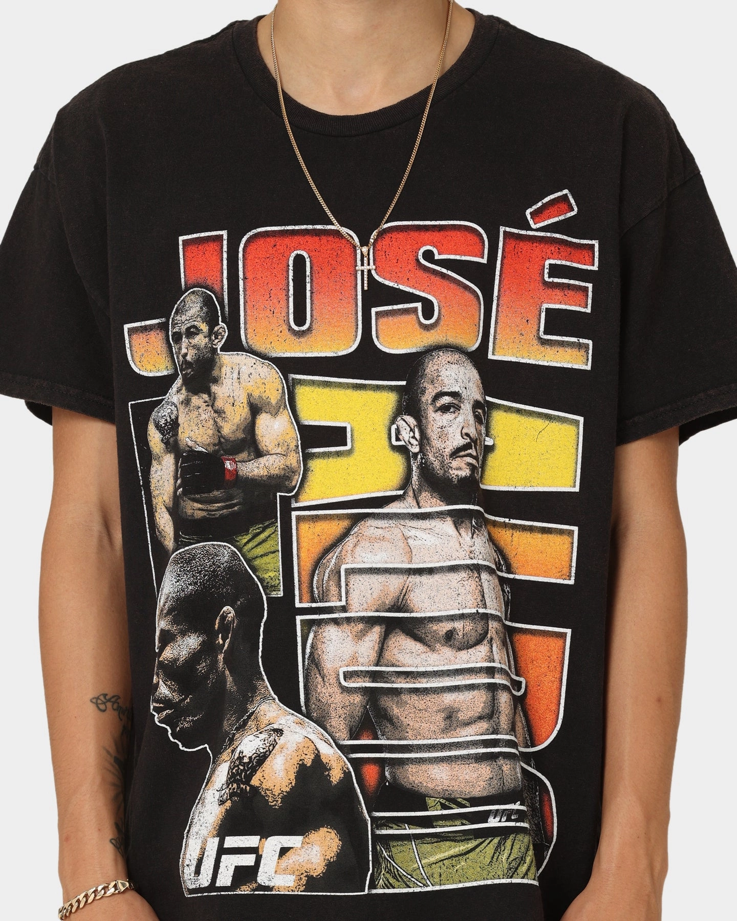 Ultra Soft Finish Geometric Pattern UFC By Goat Crew Jose Aldo Vintage T-Shirt Black Wash