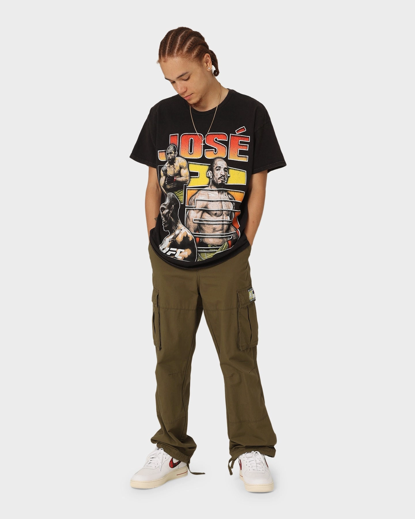 UFC By Goat Crew Jose Aldo Vintage T-Shirt Black Wash School spirit V-Neck
