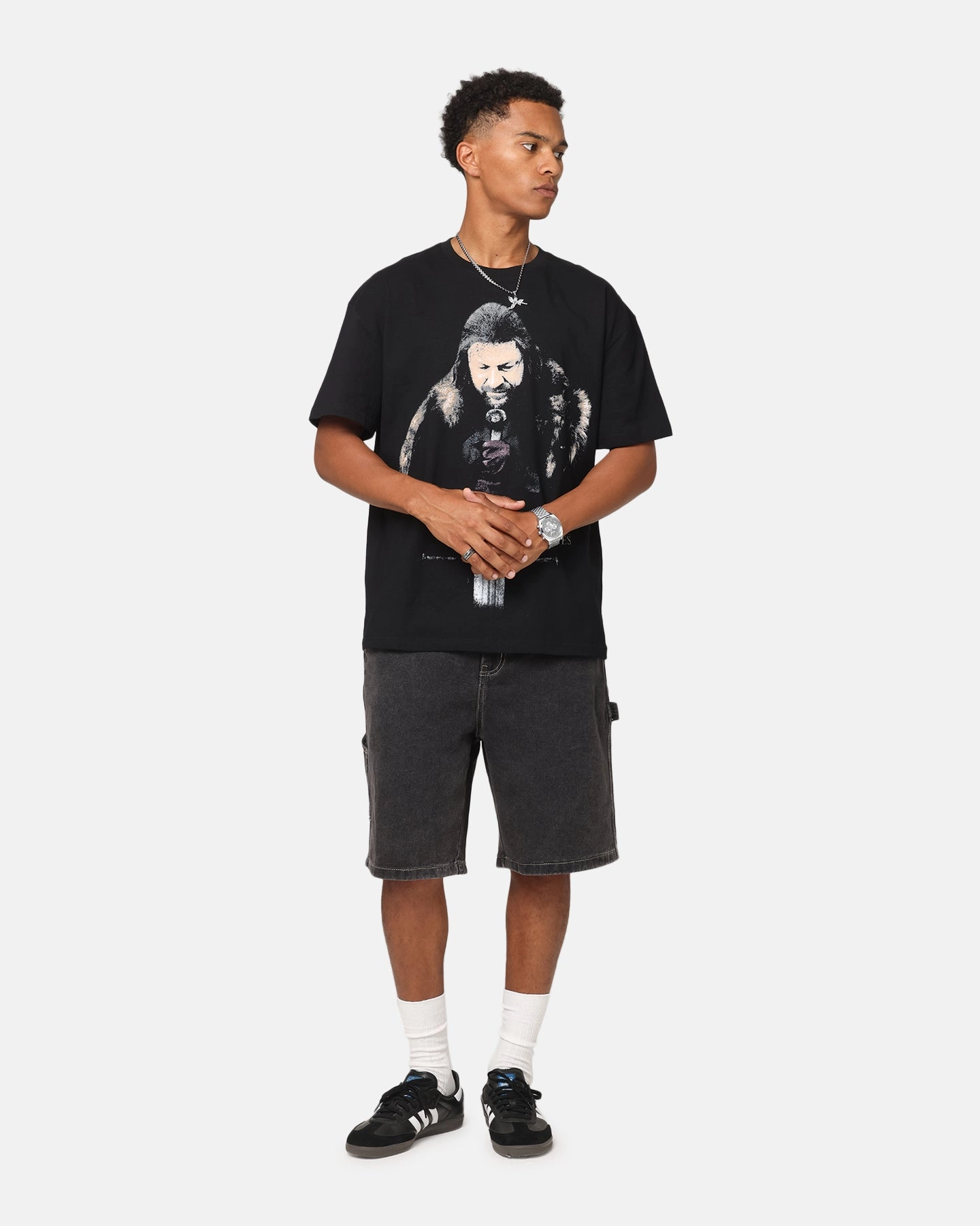 Thermoregulating Fabric Goat Crew X Game Of Thrones Ned Stark Vintage T-Shirt Black Acidwash