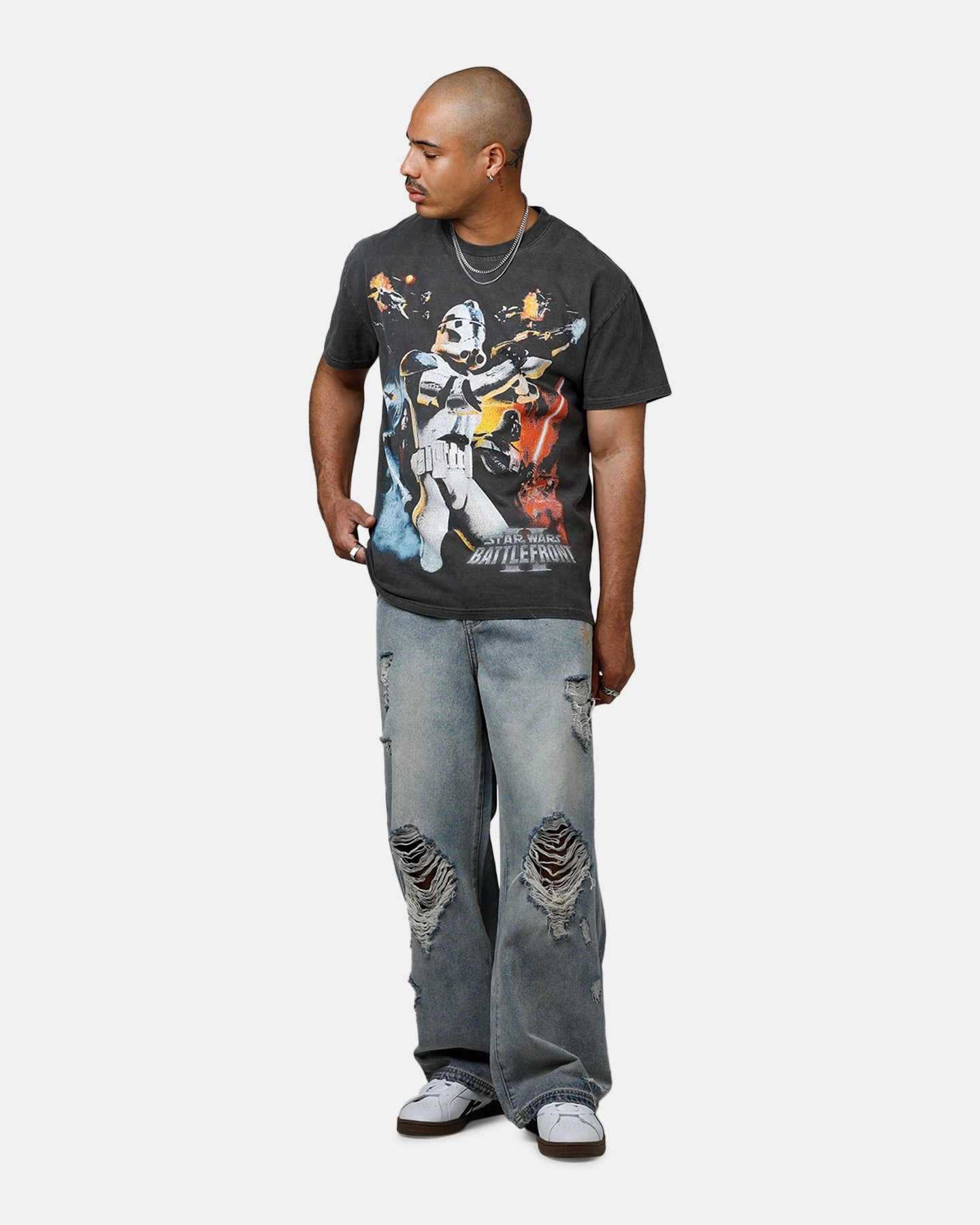 American Thrift Star Wars Battlefront 2 Heavyweight T-Shirt Black Wash Fashion Fit