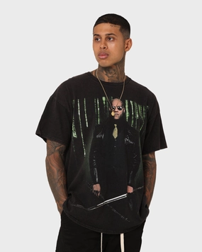 American Thrift X The Matrix Morpheus Vintage T-Shirt Black Wash Simple Fashion Glossy Look